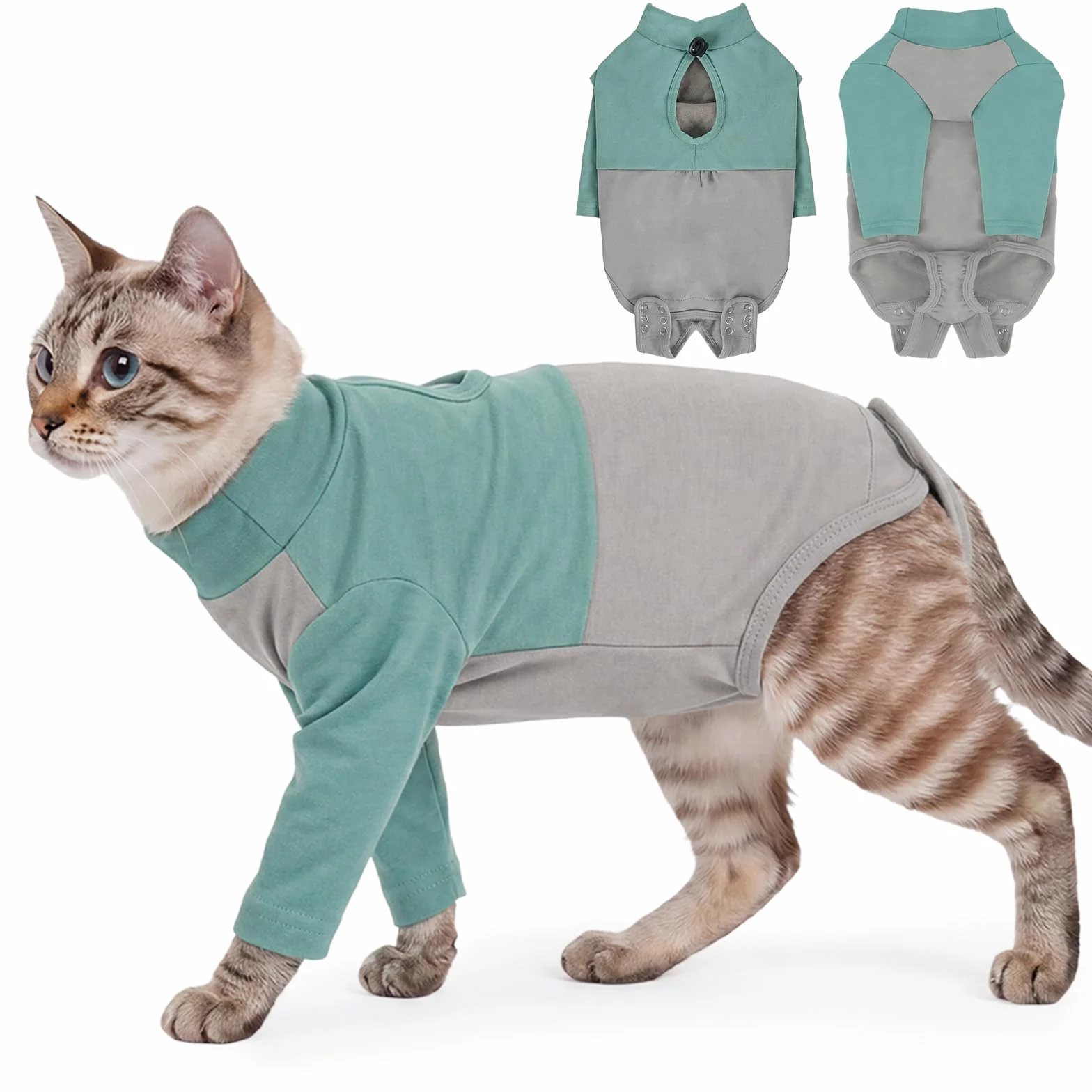 Body Post Opératoire Chat Doux Après Stérilisation Gilet Récupération Manchon Pattes Avant Empêche Lécher Points Suture (Vert L)