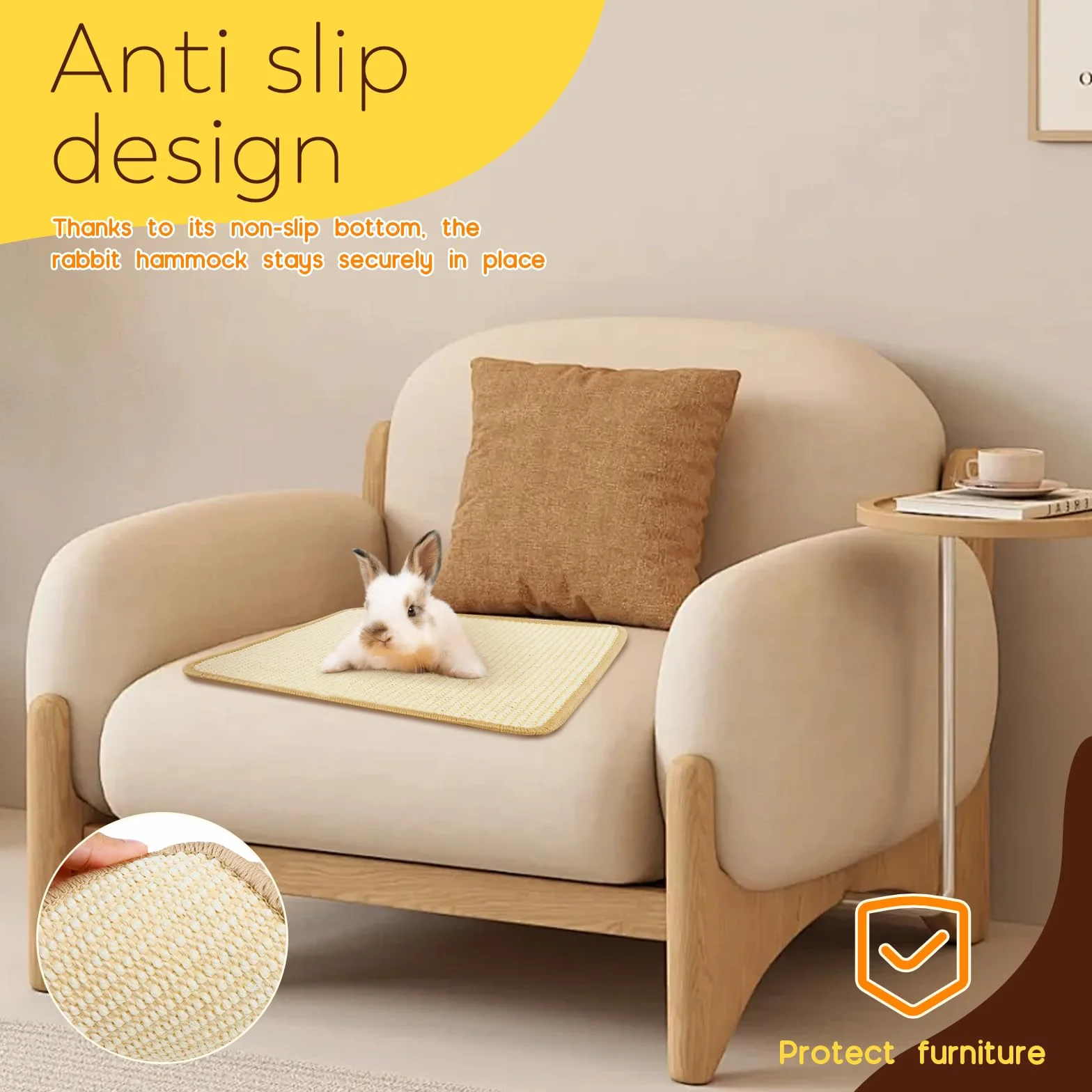 Lot de 2 Tapis Lapin Sisal Soin Griffes Dents Cages Lapin Planches à Gratter Accessoires Rongeurs Protège Canapés