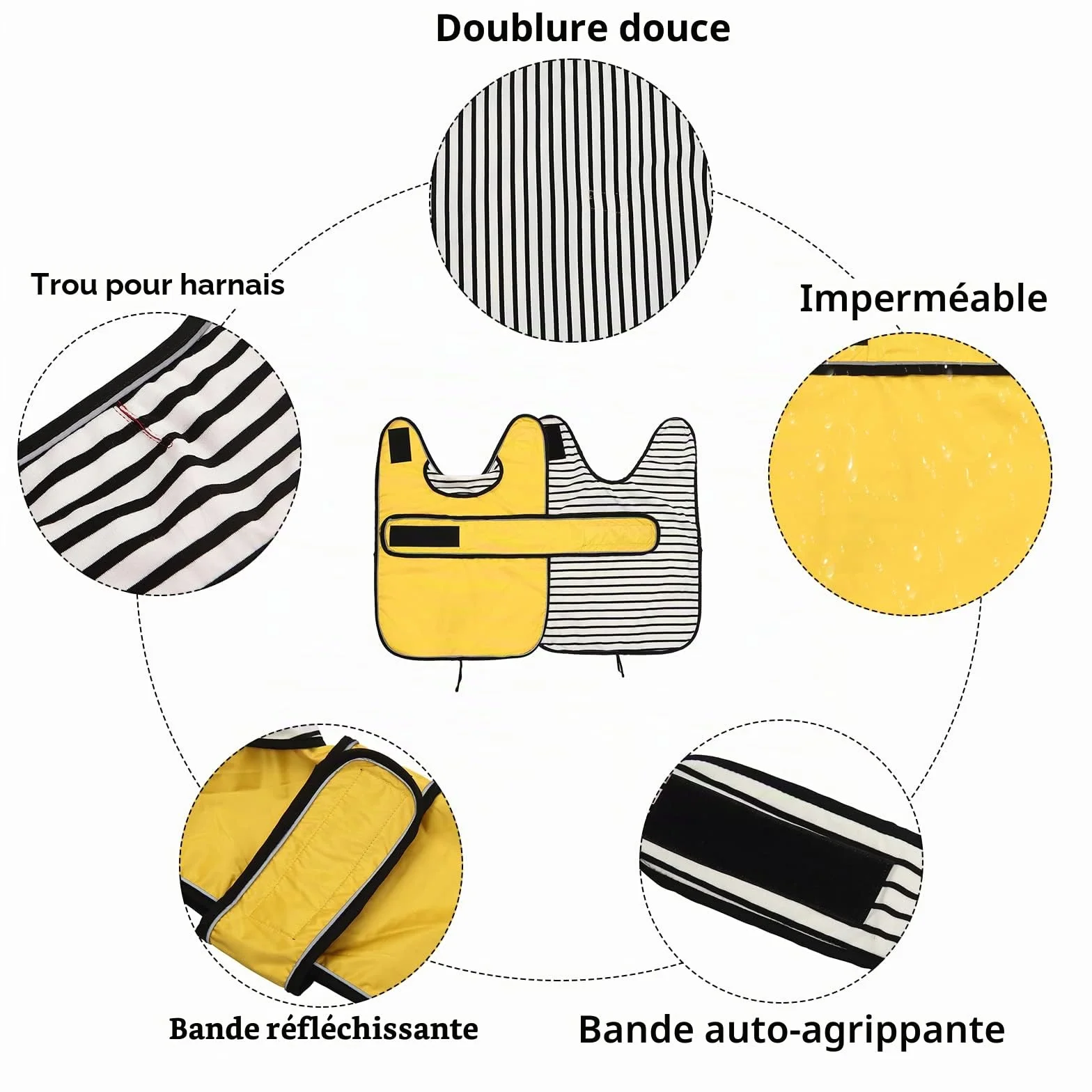Imperméable Veste pour Chien Teckel réglable légère avec Sangles réfléchissantes et Trou pour Harnais Jaune