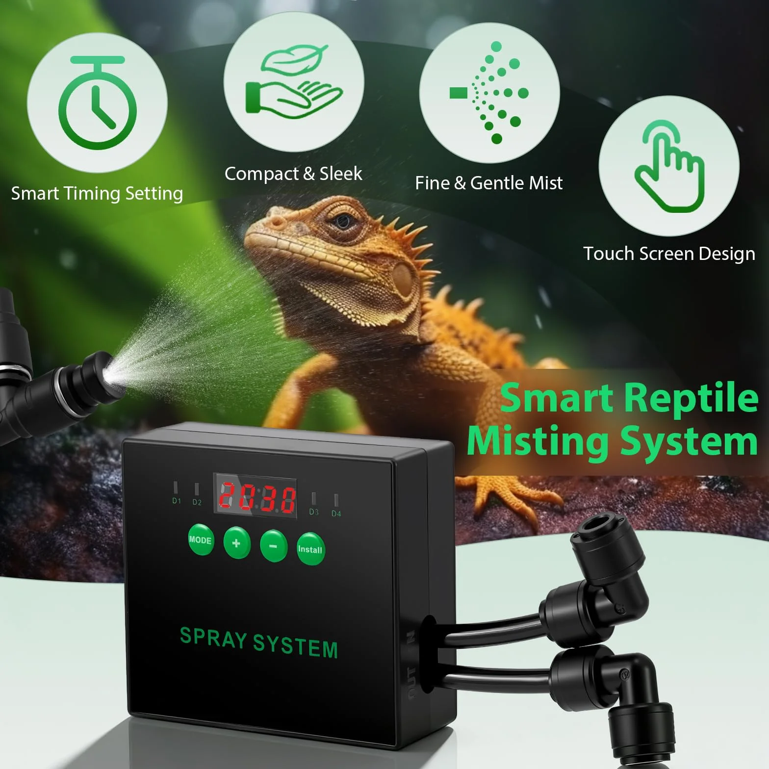 Système de brumisation pour reptiles avec buses 360° et minuterie - Humidificateur terrarium