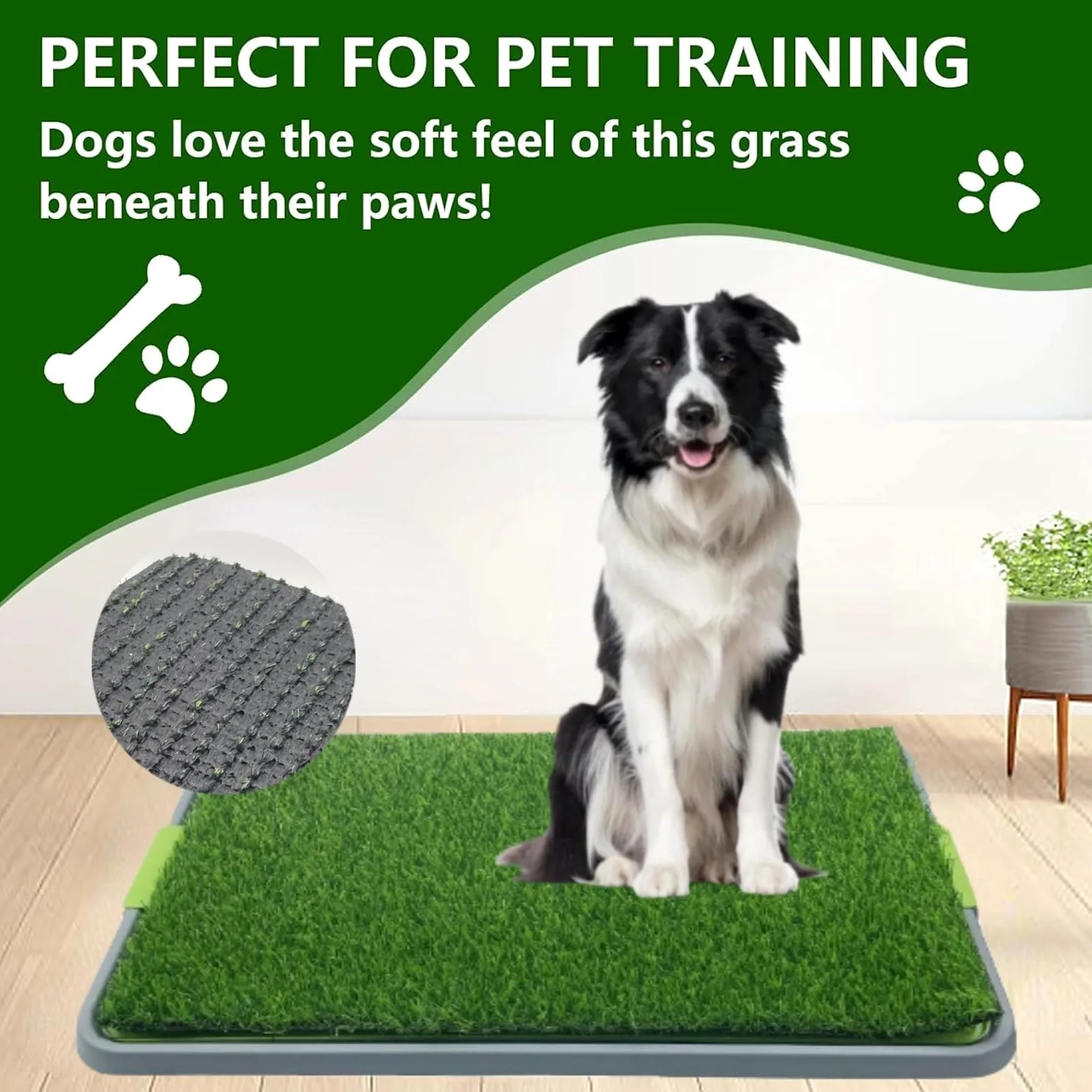 Tapis d'herbe pour chien avec plateau, tapis d'herbe de rechange pour pot pour animal domestique intérieur/extérieur, tapis d'entraînement à la propreté portable, fausse herbe réutilisable pour