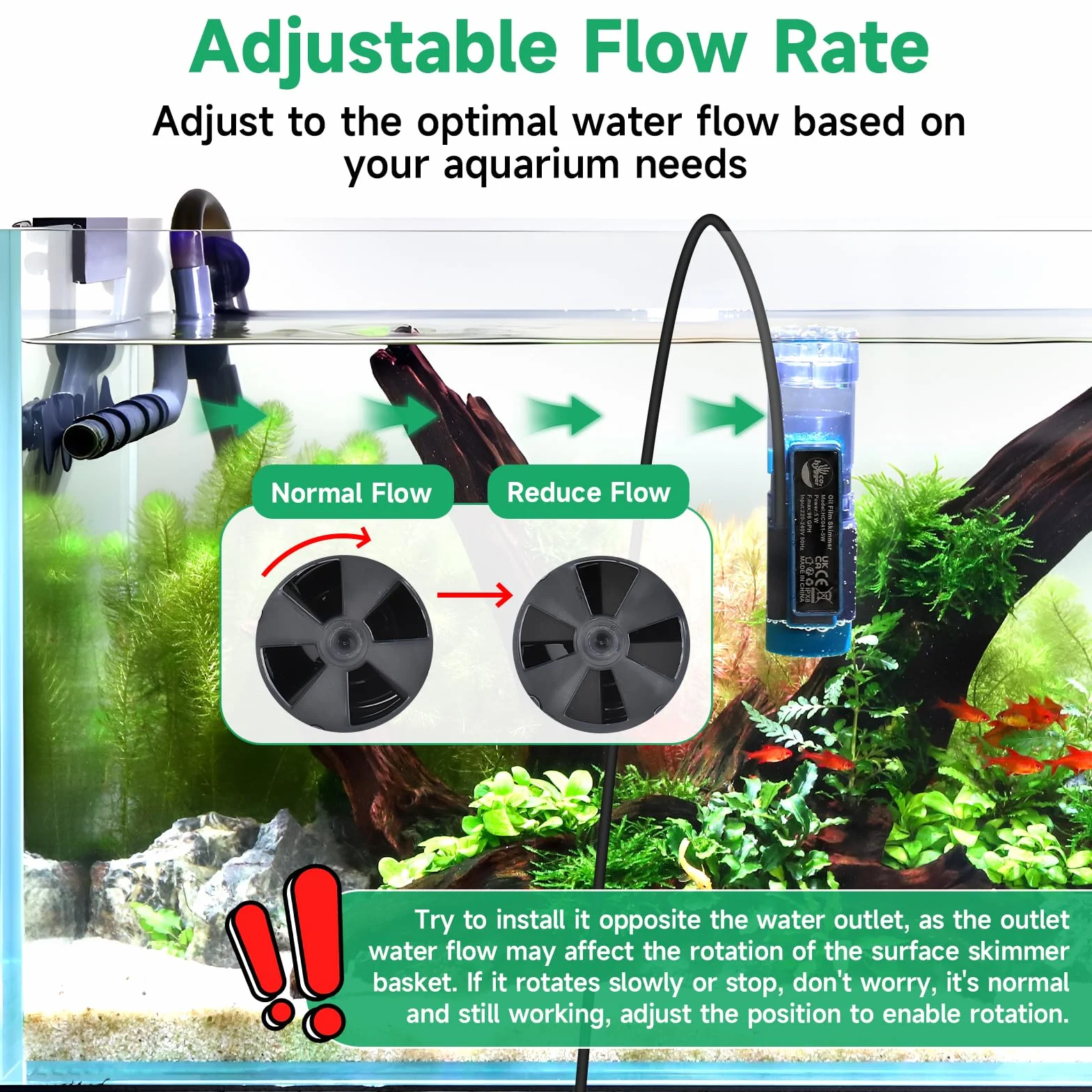 Skimmer de Surface pour Aquarium Magnétique 5W 96GPH avec Éponge Bio