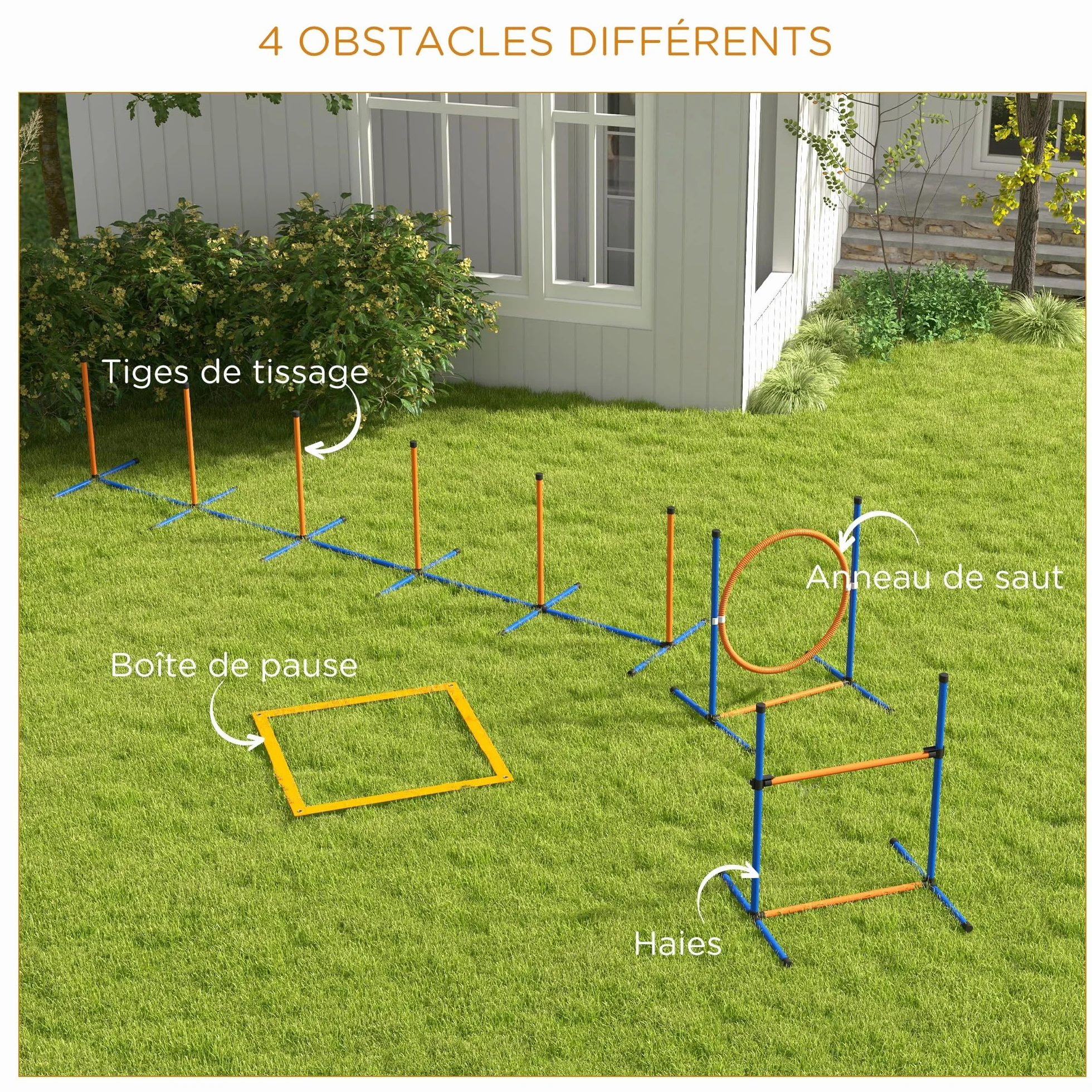 PawHut Kit d'agilité pour Chien 4 pièces avec Slalom, Anneau de Saut, Haies