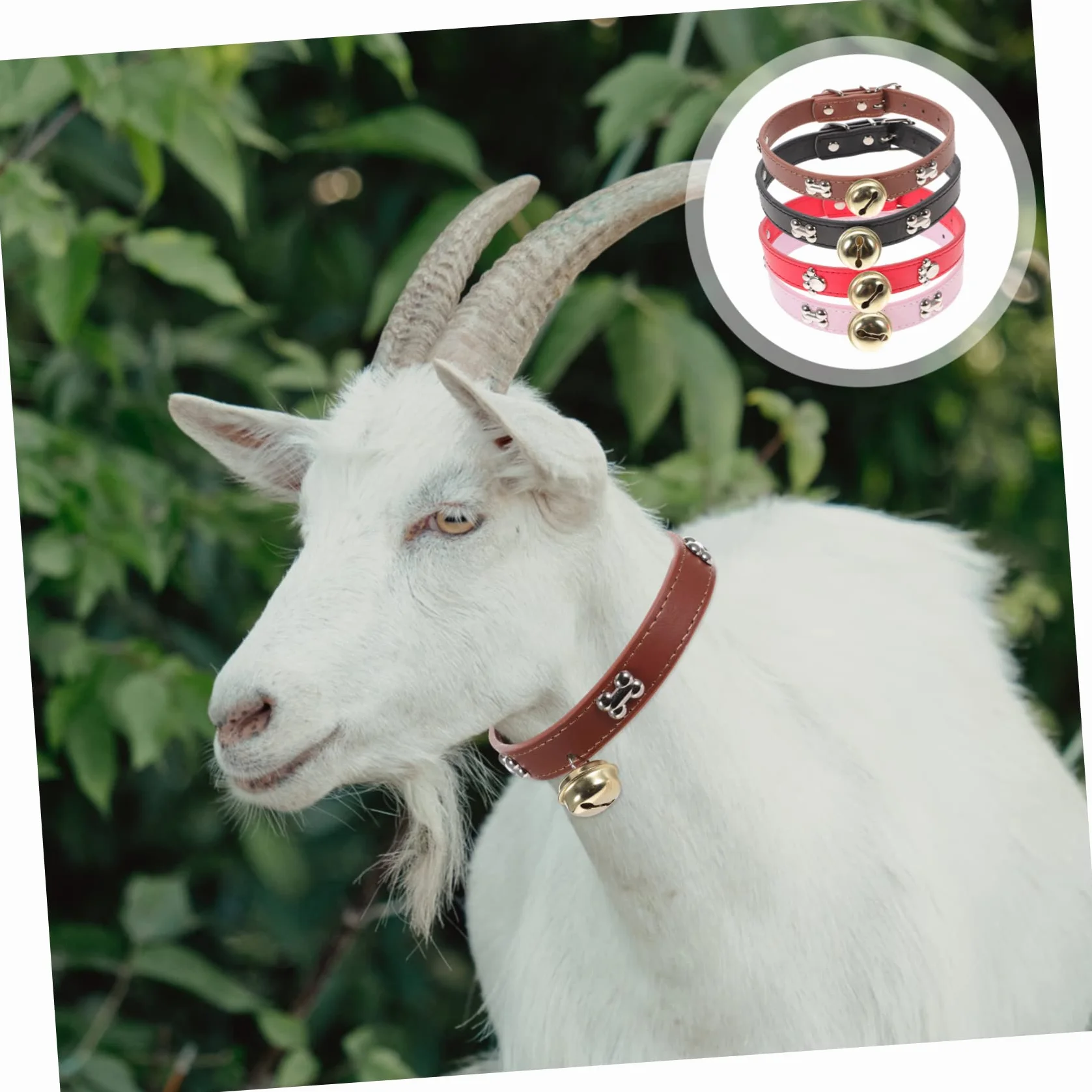 VICASKY Lot de 4 Colliers de Chèvre avec Clochettes en PU, Réglables avec Trous, Adaptés pour Moutons et Chèvres en Élevage Extérieur