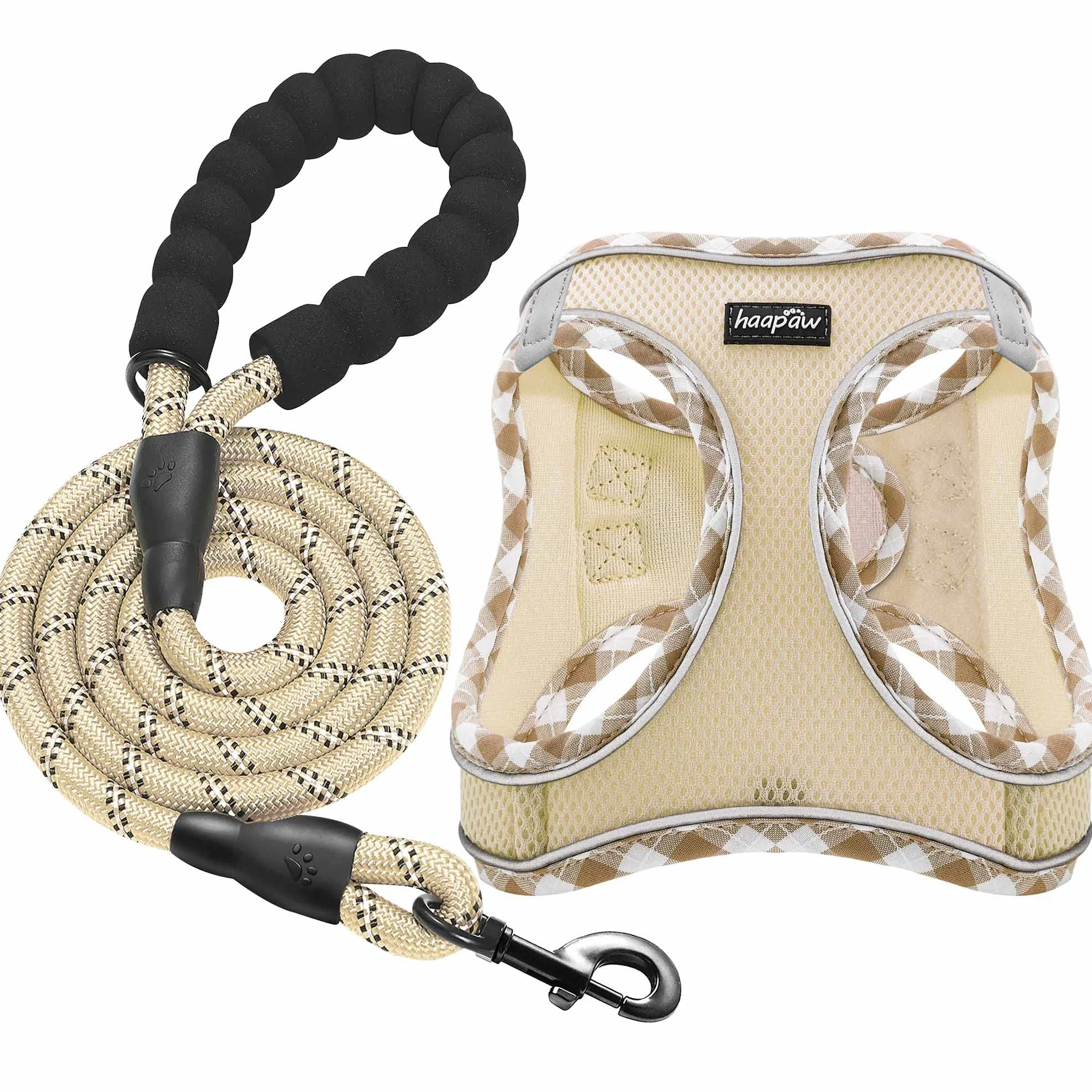 Haapaw Ensemble Harnais et Laisse pour Chien - Harnais Réglable Réfléchissant avec Gilet Rembourré Épais pour Chiens Taille XS et Moyenne