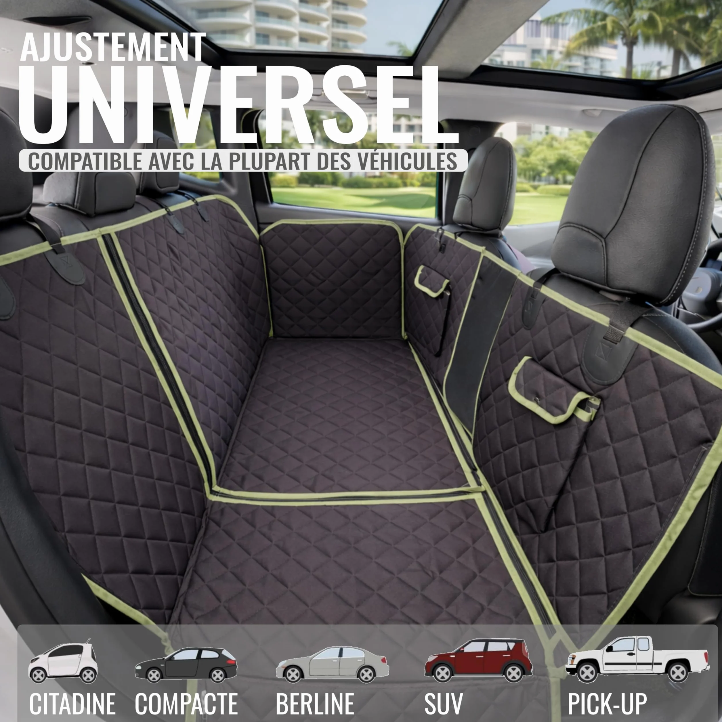 Housse Chien Voiture 6-en-1 600D Imperméable avec Fenêtre Maille Protection Portes