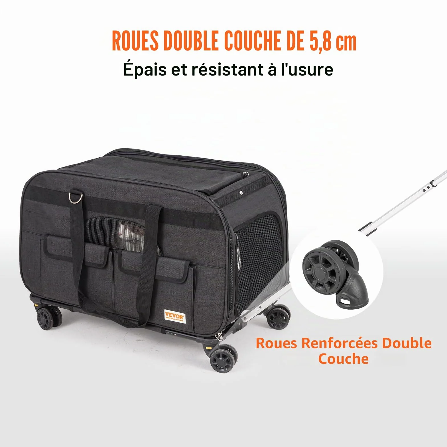 VEVOR Sac à Roulettes pour Chat Chien 15,8 kg Sac de Transport Animaux Poignée Télescopique Noir