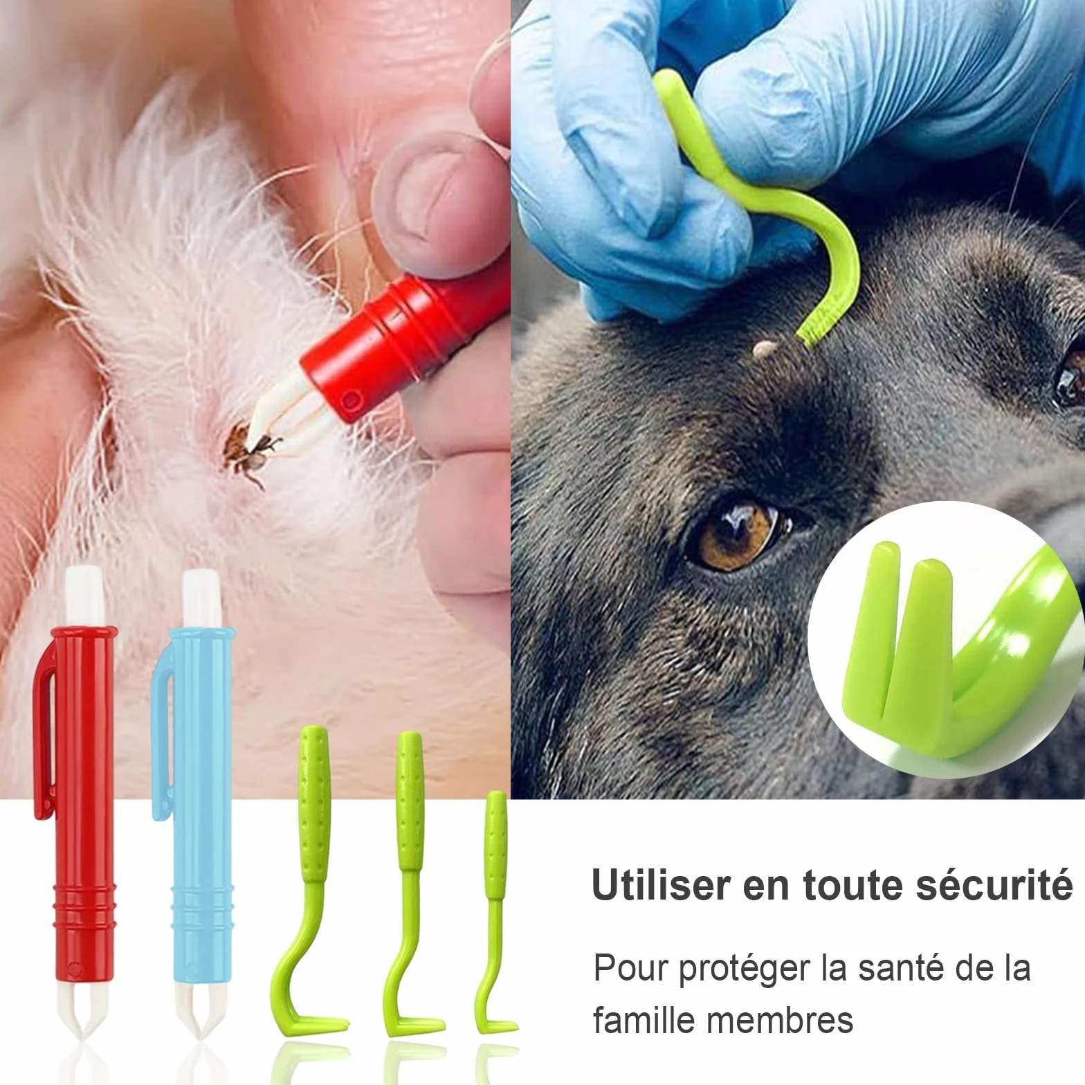AUXHCYL Tire Tique Chien, 2 Pince à Tiques et 3 Tire Tic, Simple et sûr Pince a Tique pour Chat, Chien et Humains