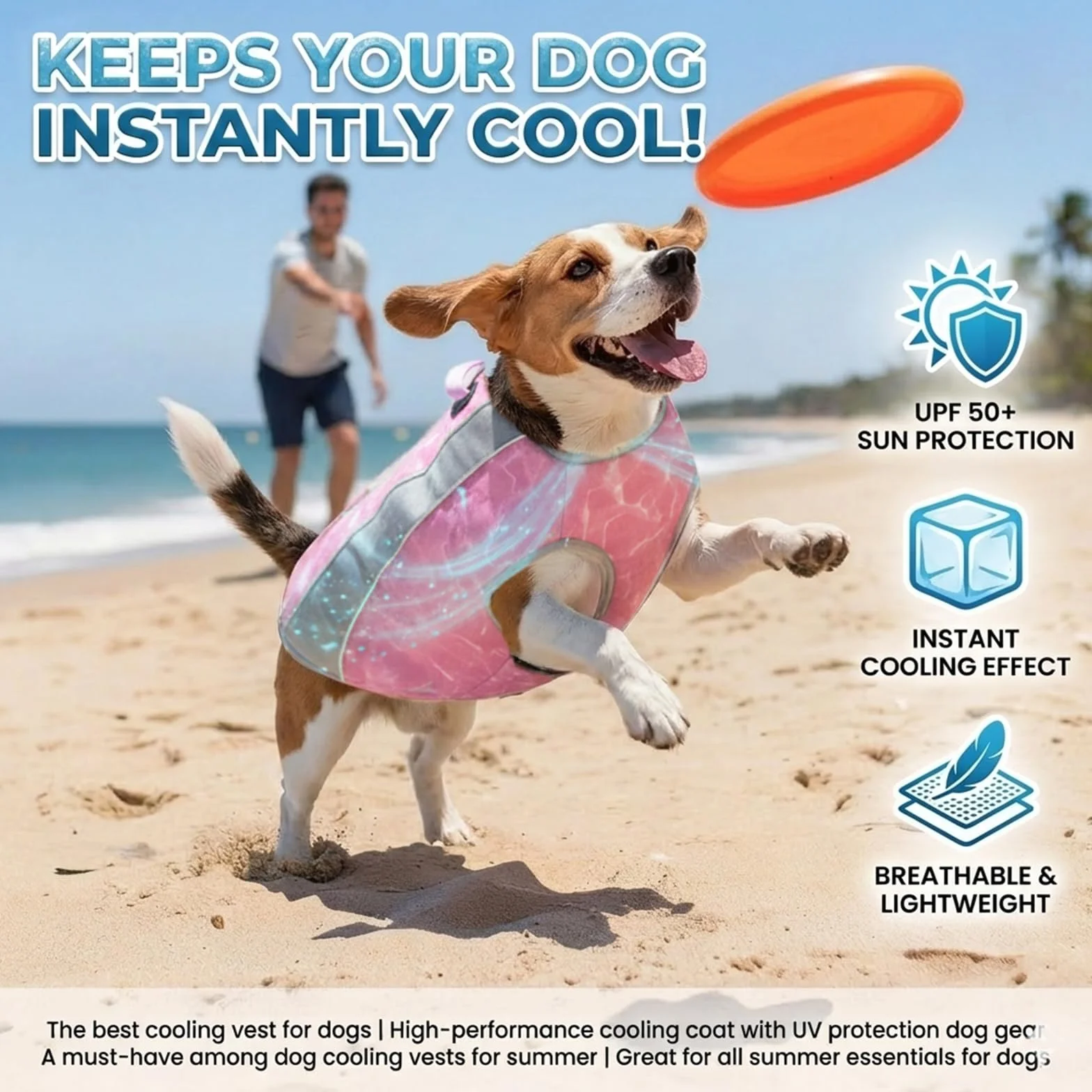 Gilet de Refroidissement pour Chiens avec Protection Solaire, Veste Réfléchissante Respirante Rose L