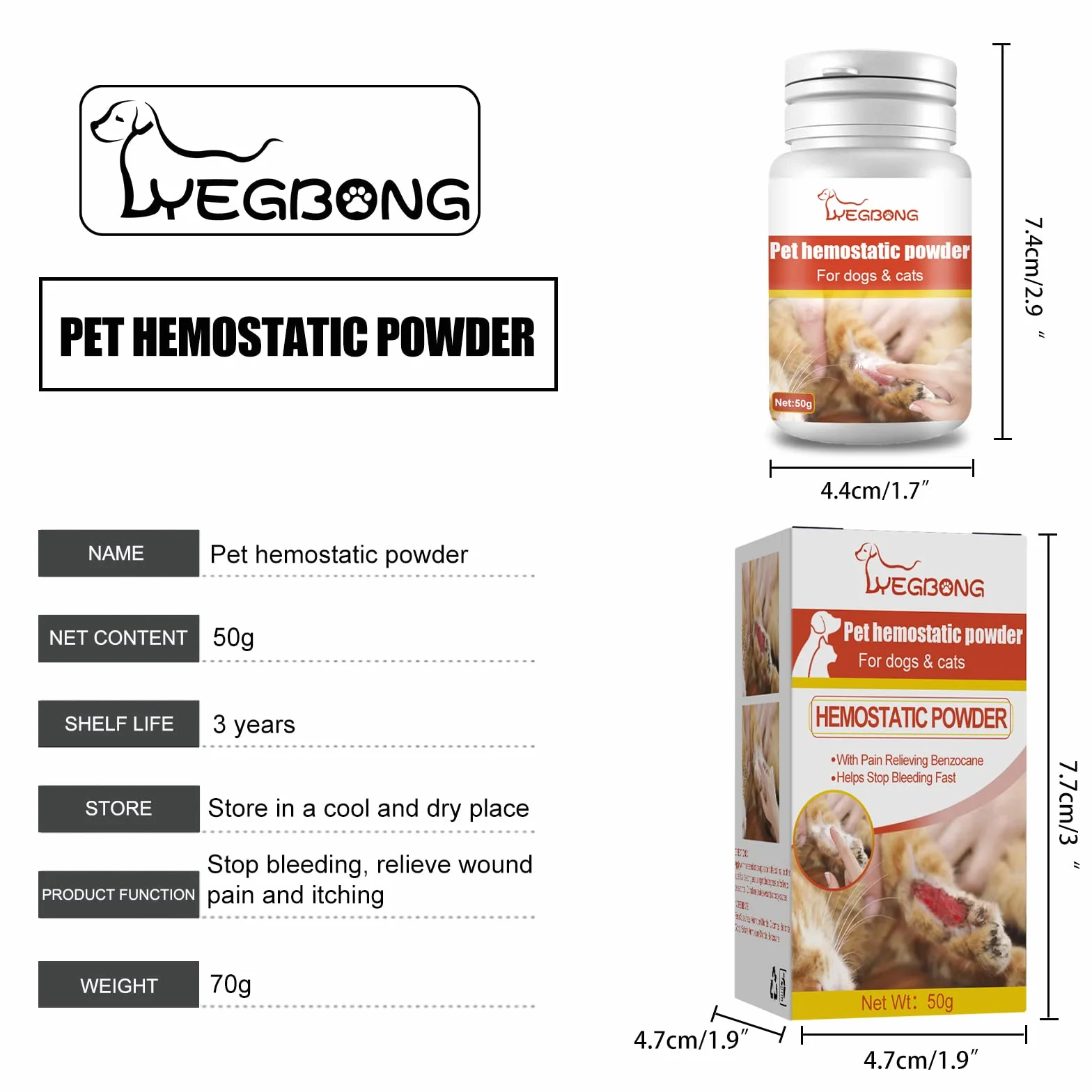 Poudre styptique médicamenteuse 50 g pour chiens chats soins de la peau
