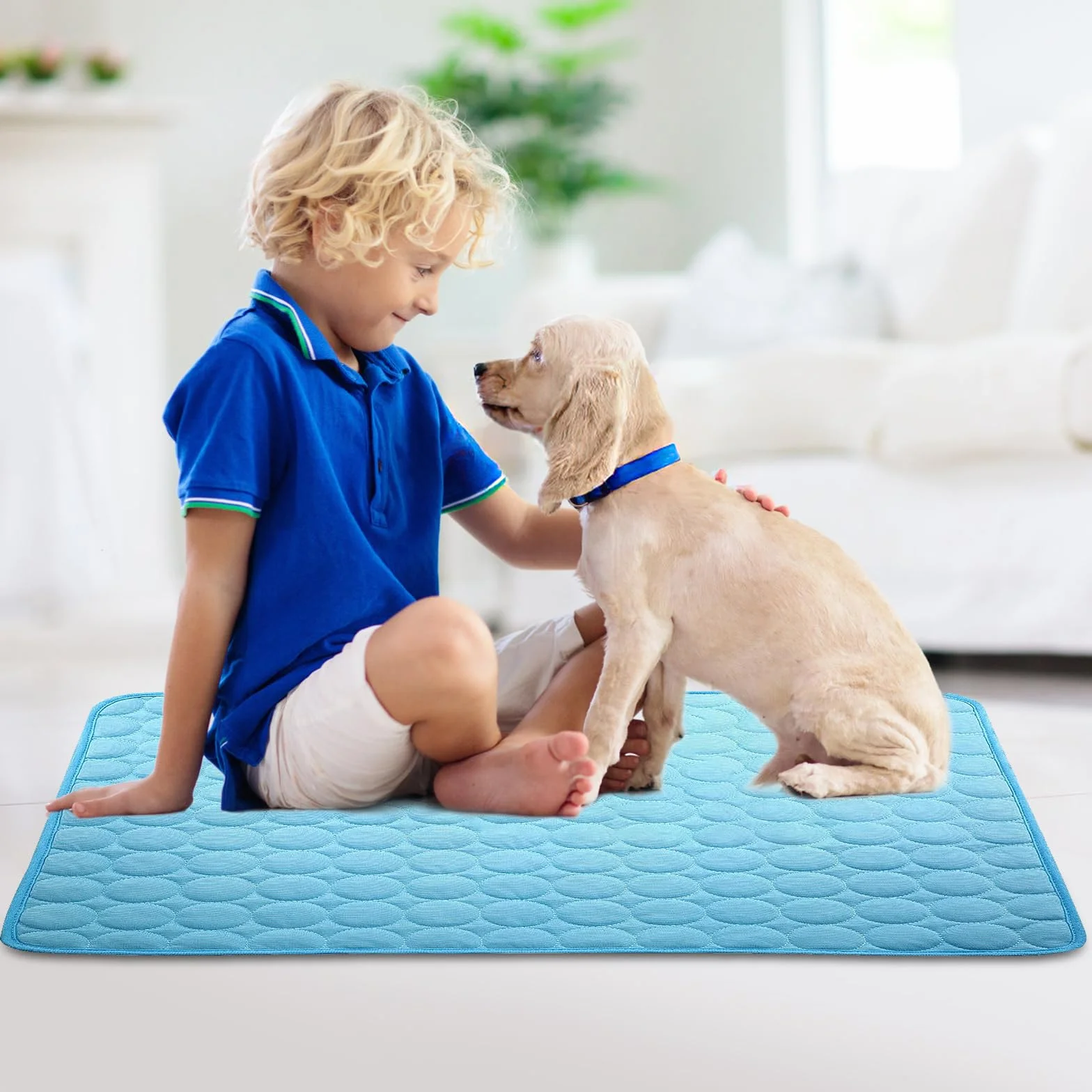 Tapis de Refroidissement pour Chien,Pet Cooling Ice Mat,Cats Dogs Cooling Bed,Tapis de Refroidissement Chien,Tapis Rafraîchissant pour Chiens et Chats Summer Pet Cooling Mat Indoor Outdoor (Bleu L)