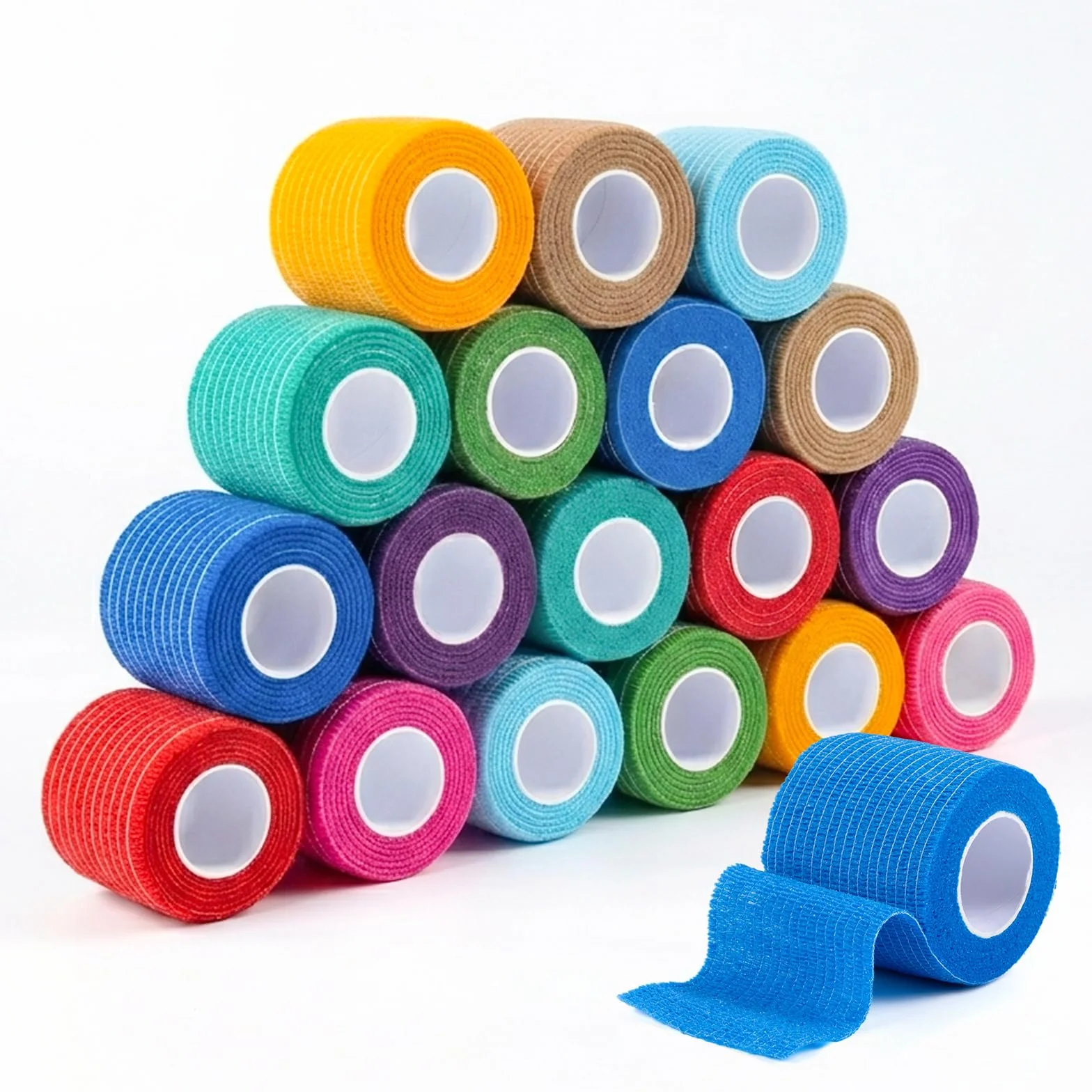 Carehabi Bandage Autoadhésif 18 Rouleaux 5cm x 4.5m Bande Cohesive Multicolore Vétérinaire Élastique Autocollant