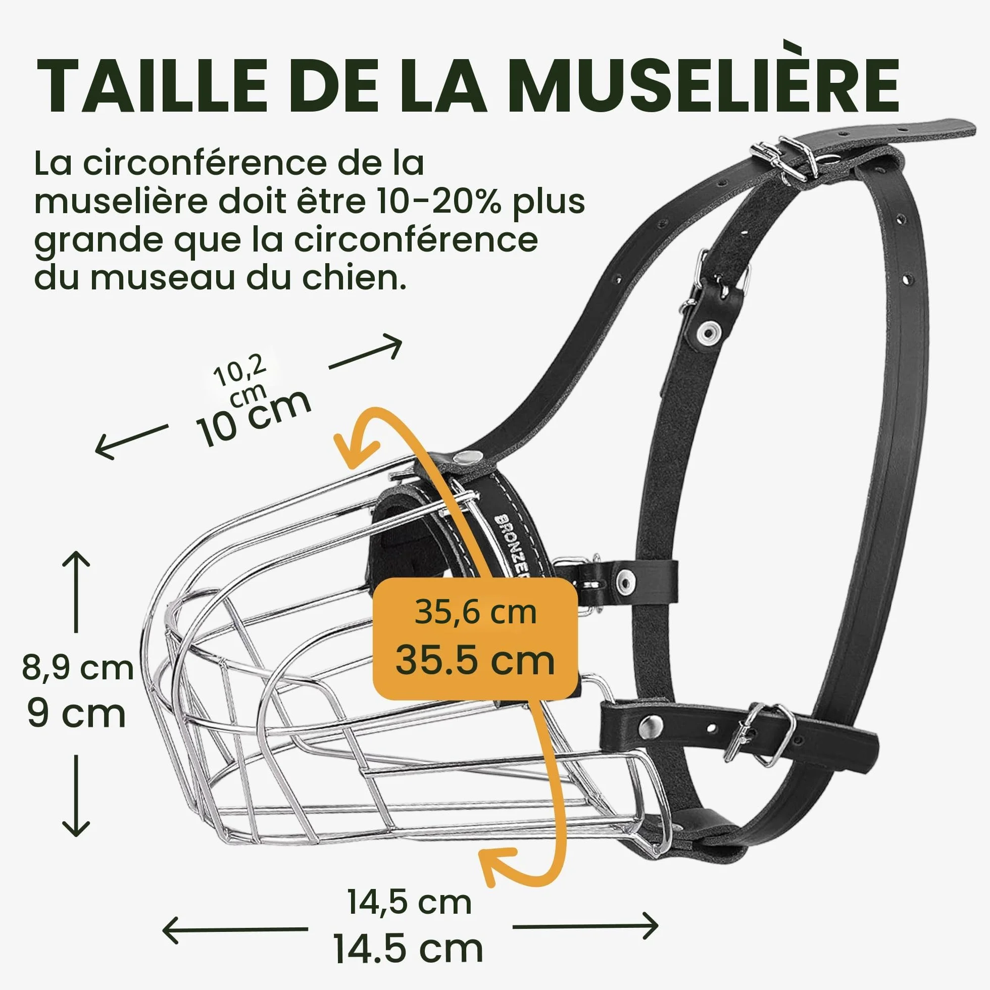 BronzeDog Muselière pour Chien en métal Amstaff Panier en Fil de Fer Sangles réglables en Cuir pour Grands Chiens