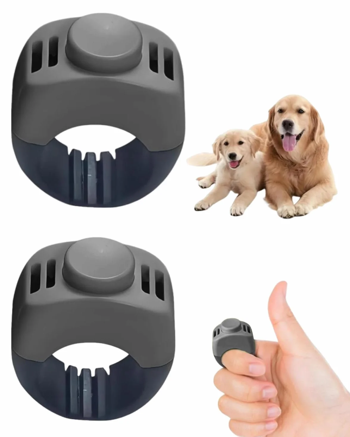 2 Clickers pour Chien avec Anneau de Doigt - Accessoire Pratique pour l'Éducation des Chiens, Chats et Chevaux (19mm/21mm) (Gris)
