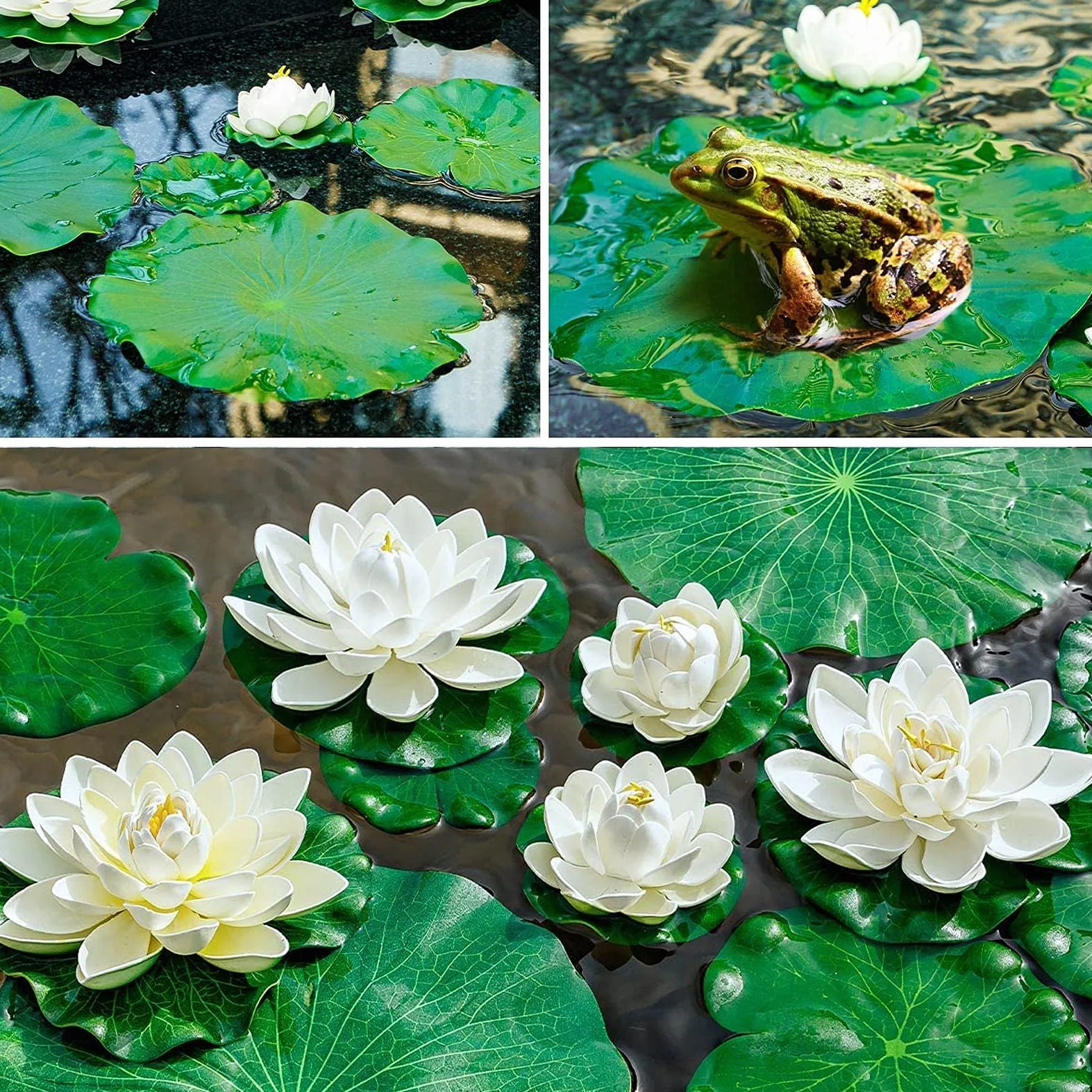 Nénuphars flottants artificiels mousse pour aquarium décorations flottantes (Blanc)