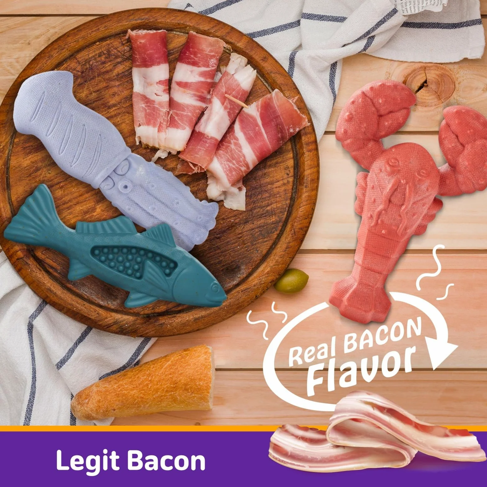 Kimee Lot de 3 Jouets à mâcher indestructibles pour Chien avec saveur de Bacon en Nylon résistant, Nettoyage et Dressage des Dents, soulagement de l'ennui pour Toutes Les Races