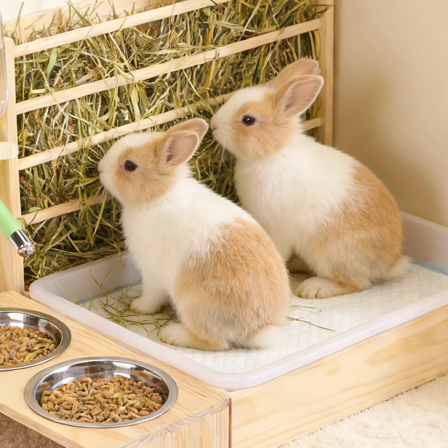 Mangeoire à Foin pour Lapin en Bois 4 en 1, Râtelier et Abreuvoir pour Petit Animal