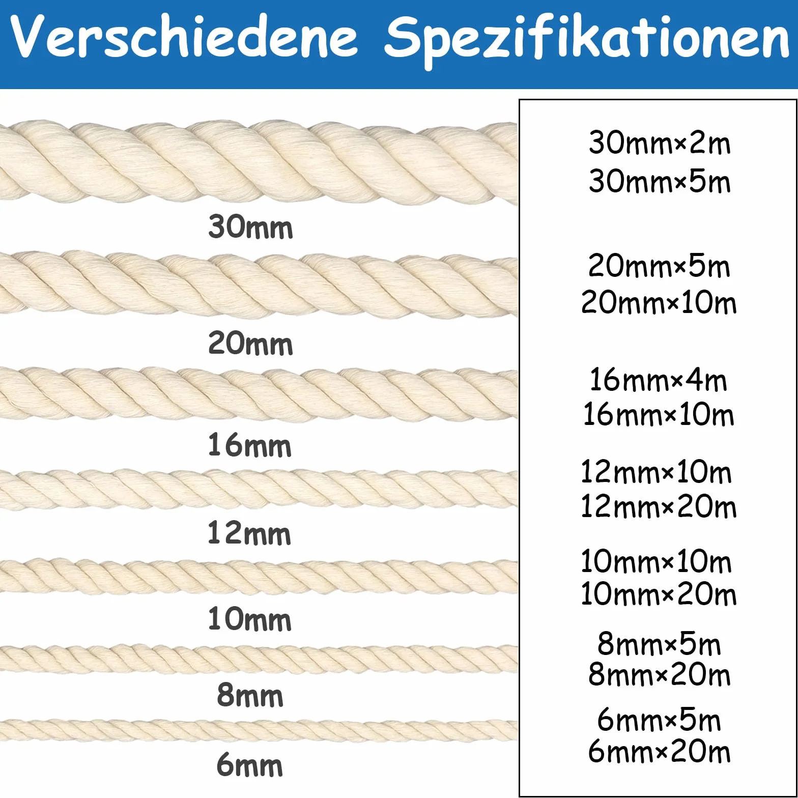 FOSER Corde en coton, Fil de macramé, Cordon de coton pour artisanat DIY, projets décoratifs, jouet pour animaux de compagnie (8mm(20M))