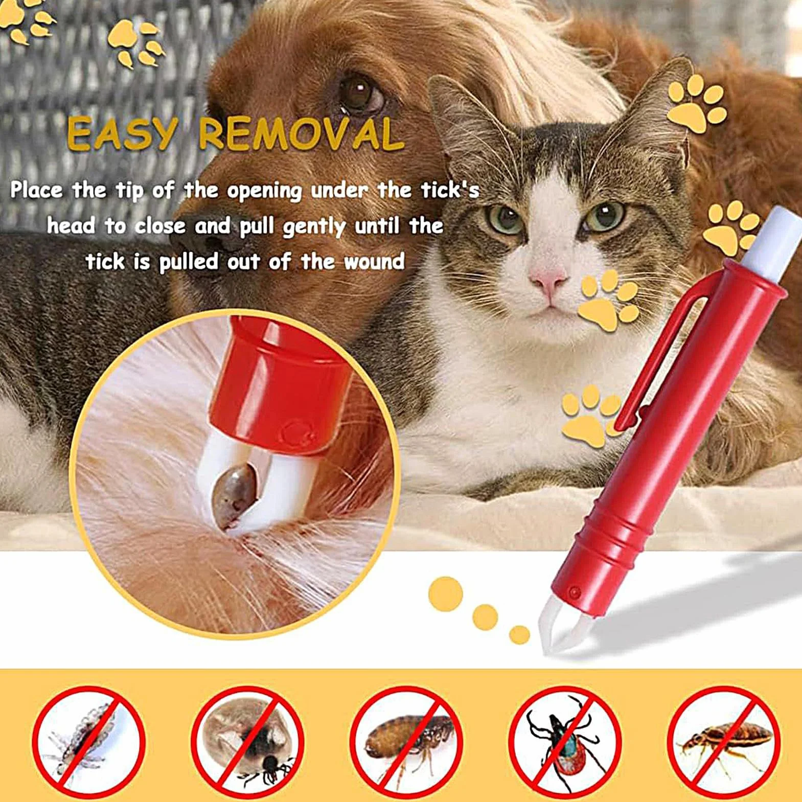 Outil d'Extraction de Tiques 3 Pièces Pince à Tiques pour Chien Accessoires Soins Animaliers