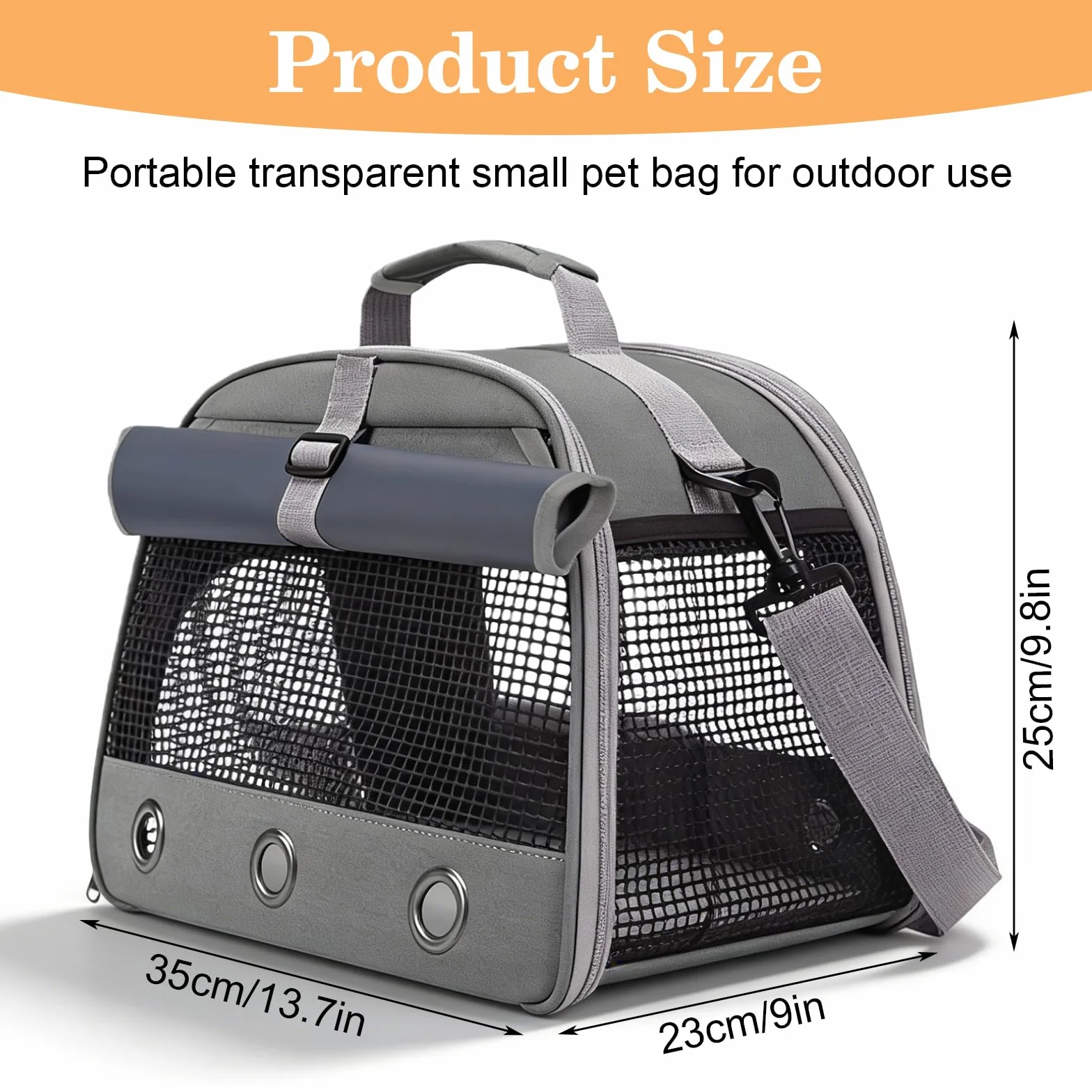 Sac de Transport pour Petits Animaux 35×23×25 cm Souple Pliable avec Ouverture Latérale, Gris