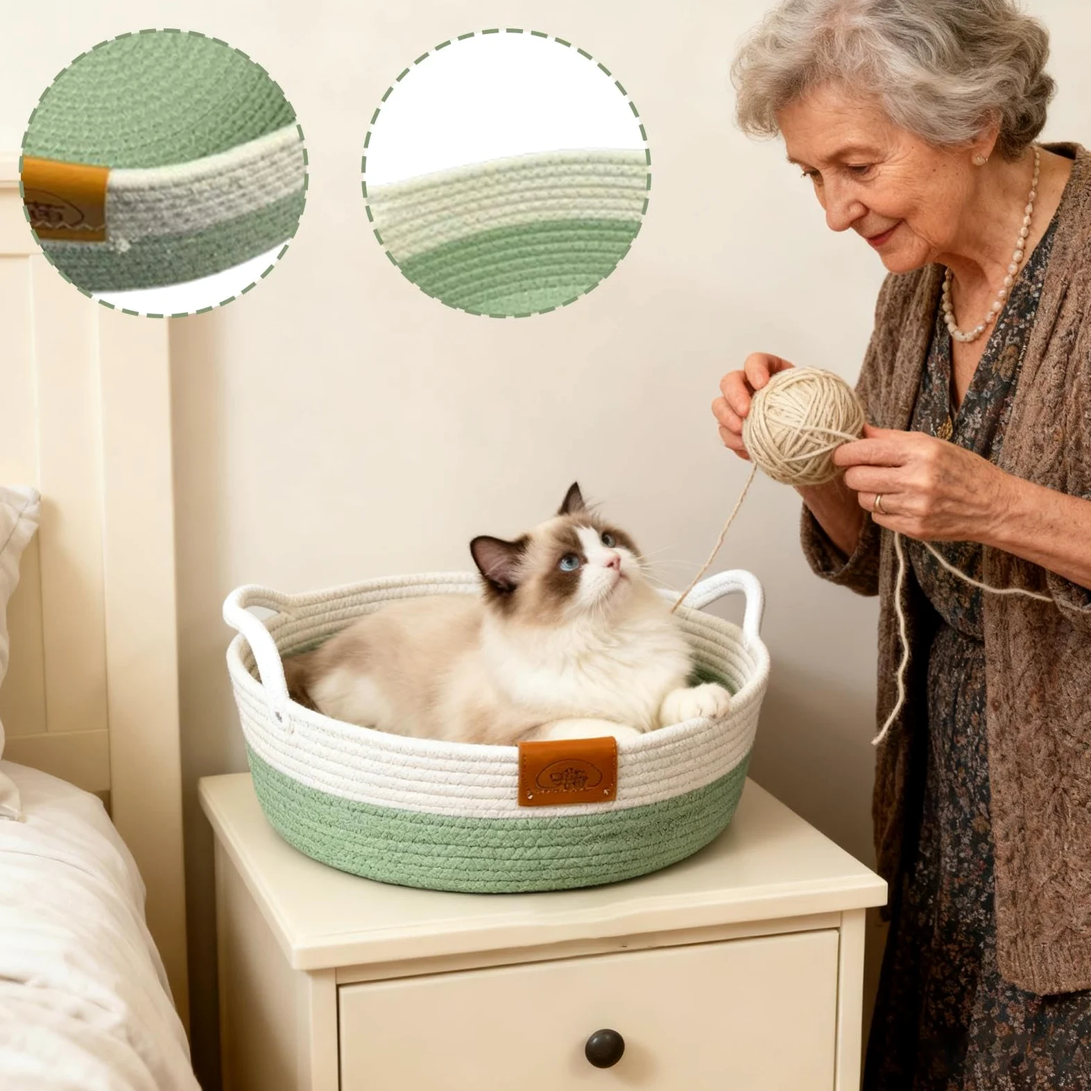 Panier Rond pour Chat Nid Tissé en Corde De Coton | Lit Et Panier Adorable Pour Chaton Et Chat Pour Chaton Lapin Petit Chien Jouet Stockage De Snack Intérieur Chambre Salon
