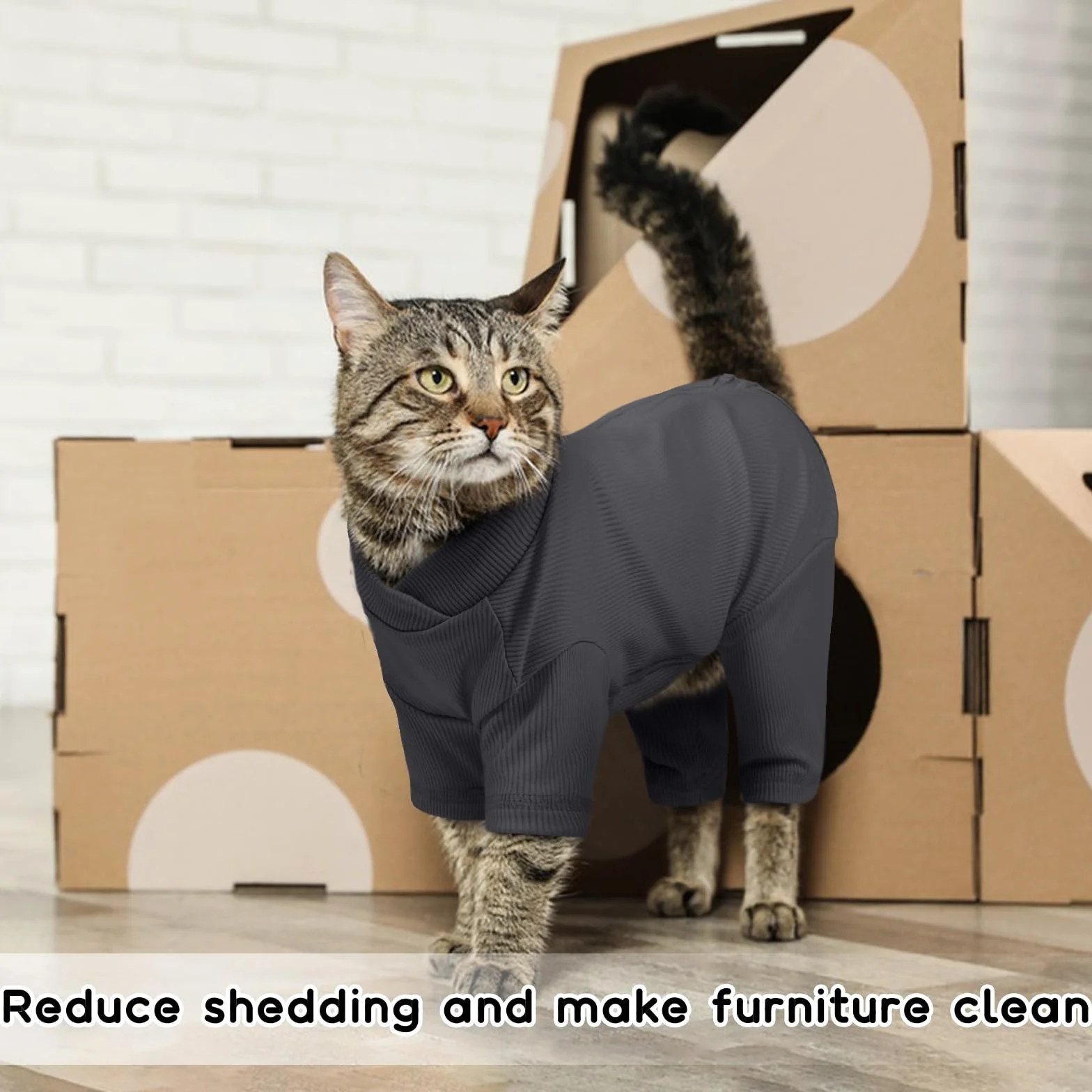 Vêtements pour Chat Pull à Manches Longues Manteau d'hiver Boby Recuperation Anti-Lécher Gris Foncé M