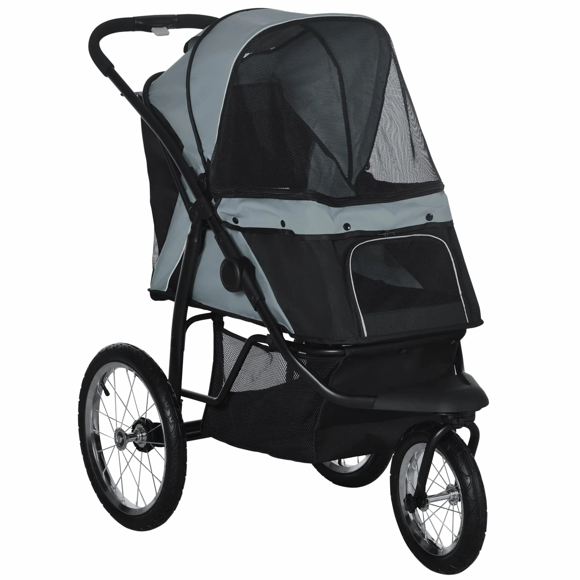 PawHut poussette pliante pour chien et chat avec réflecteurs, protection solaire, fenêtre en filet, panier de rangement