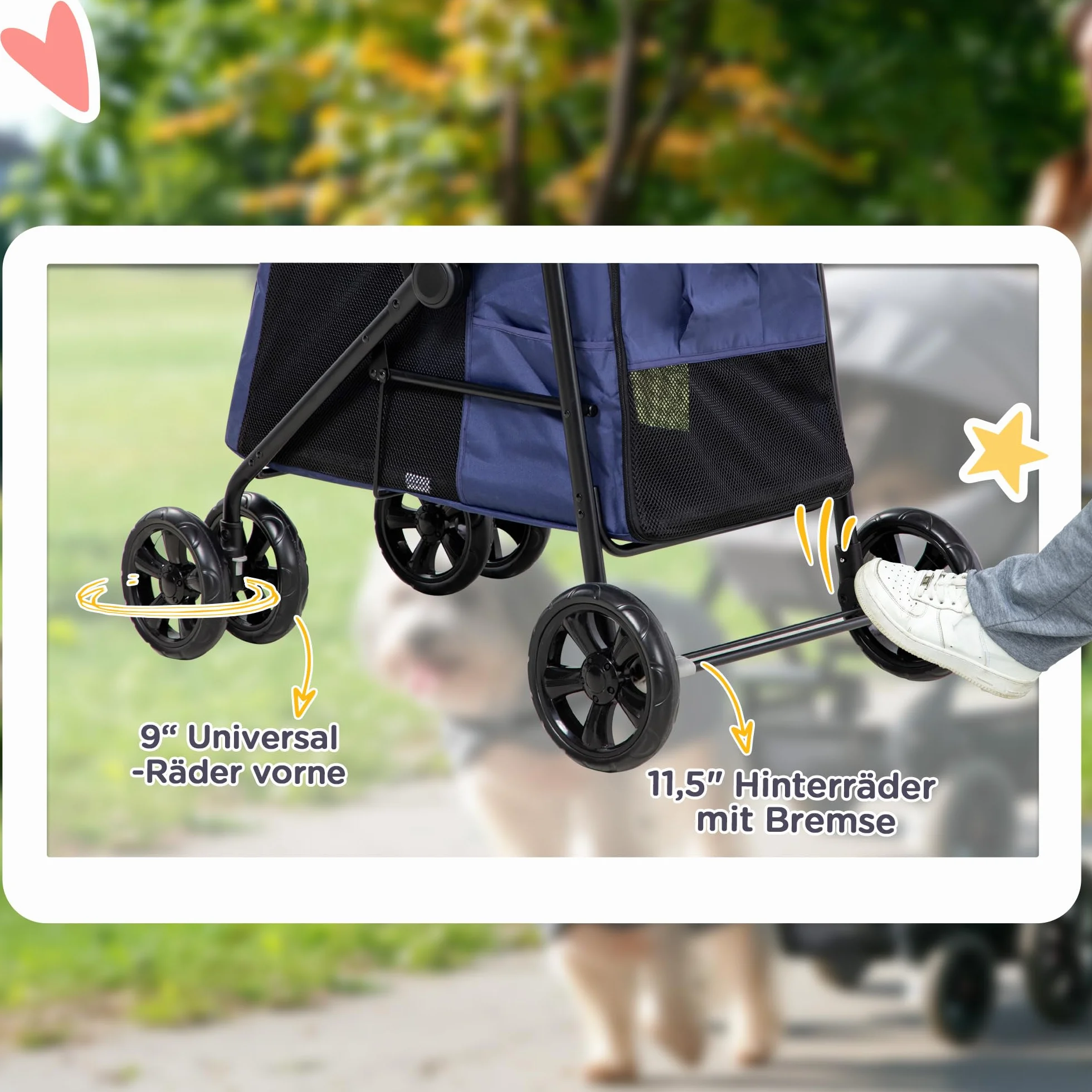 PawHut poussette pour chien pliable jusqu'à 20 kg avec coussin et poches