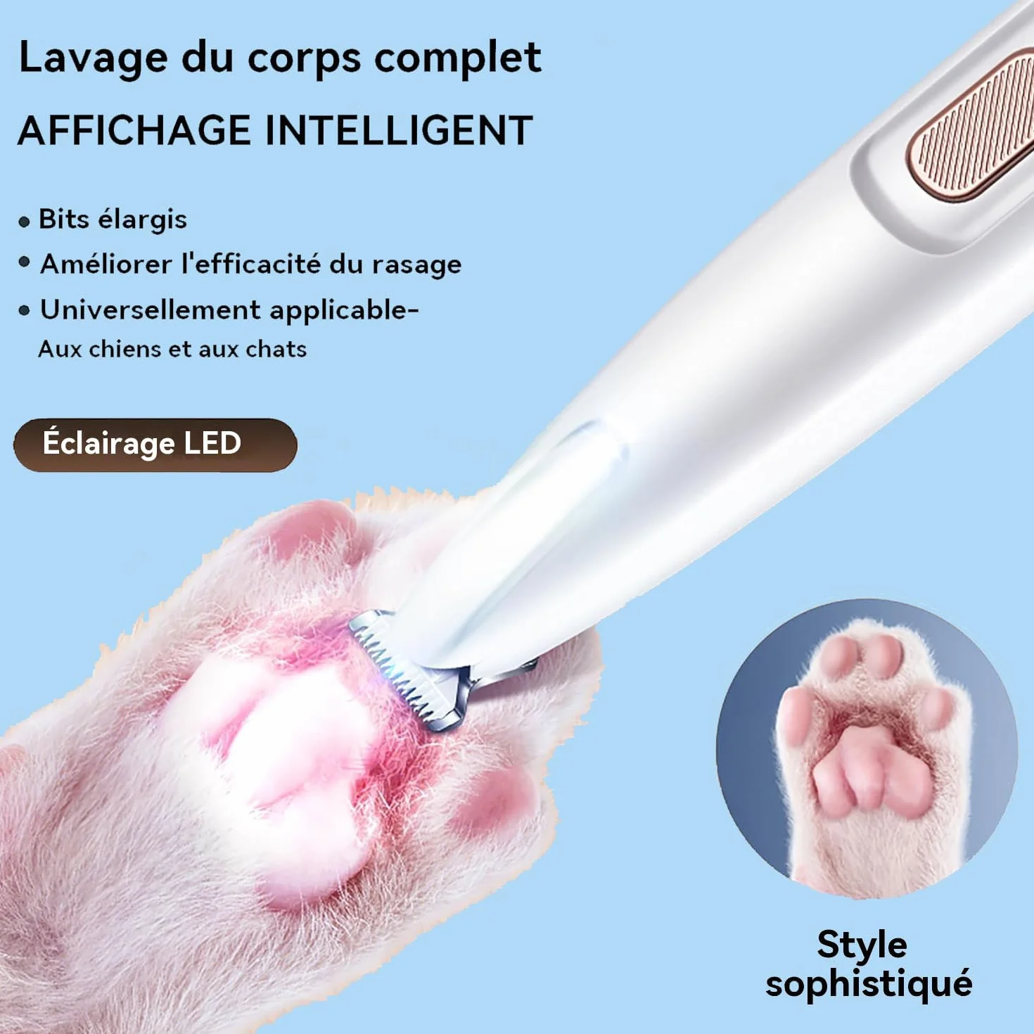Patounet Tondeuse Chat Poils Longs, Soin Pattes Sans Douleur, Led Intégrée