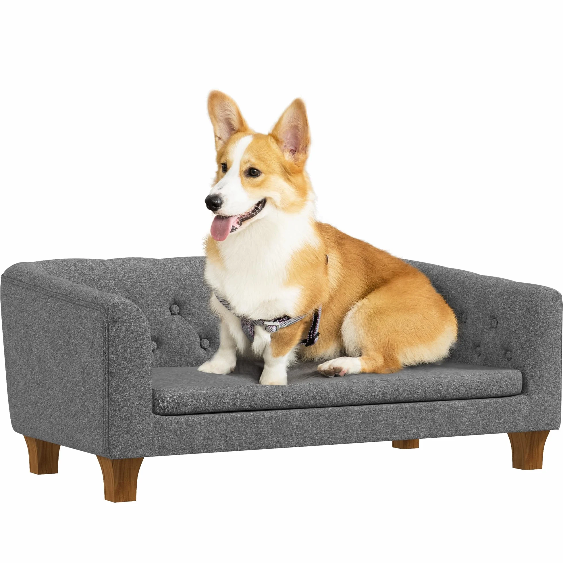 PawHut Canapé pour Chien et Chat surélevé, Coussin Doux Amovible, 96 x 60 x 42 cm, Gris