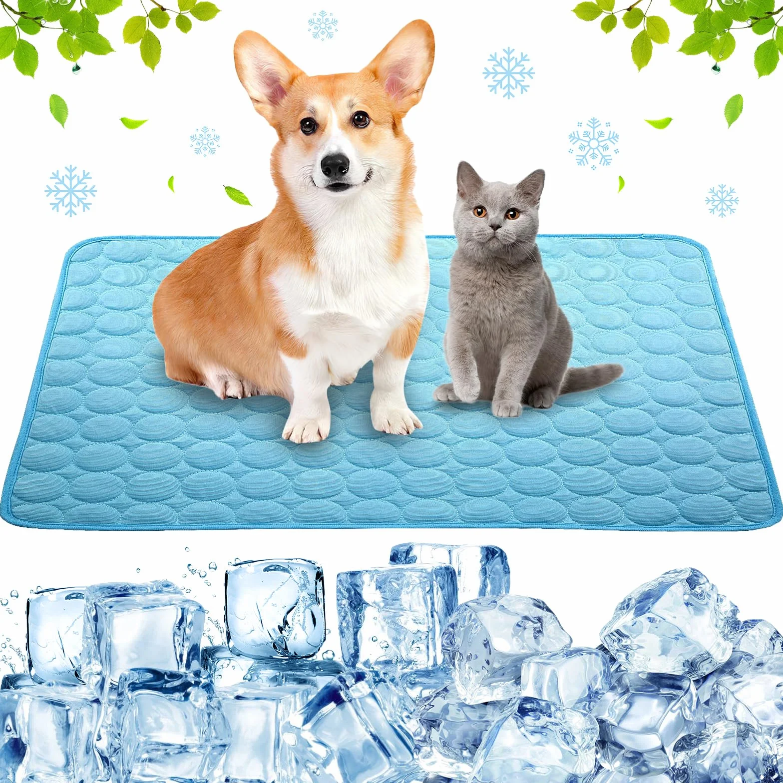 Tapis de Refroidissement pour Chien,Pet Cooling Ice Mat,Cats Dogs Cooling Bed,Tapis de Refroidissement Chien,Tapis Rafraîchissant pour Chiens et Chats Summer Pet Cooling Mat Indoor Outdoor (Bleu L)