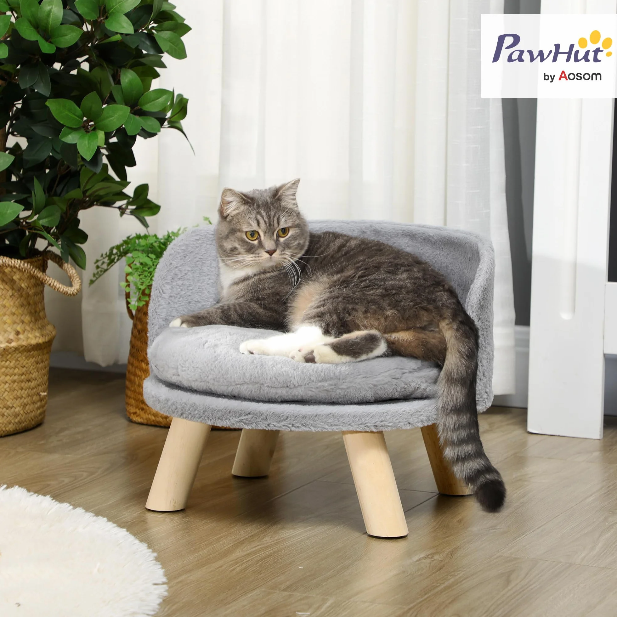 PawHut Canapé lit Panier pour Chien Design scandinave Coussin Moelleux Amovible Pieds en Bois 40,5 x 33H cm Gris
