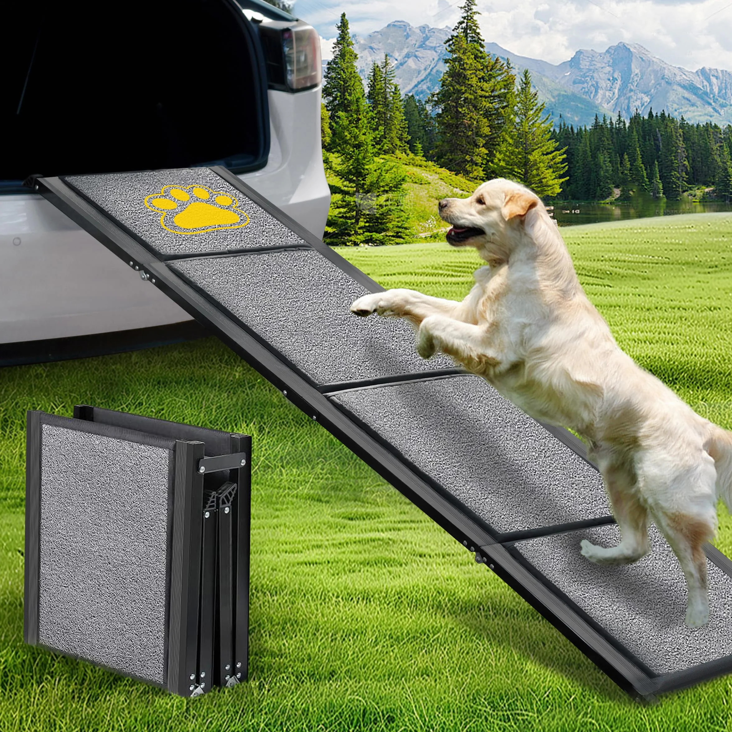 BACOENG Rampe pour Chien Pliable 180cm, Rampe Portable pour Grands Chiens avec Surface Antidérapante, Support 110kg pour Voiture Camion SUV