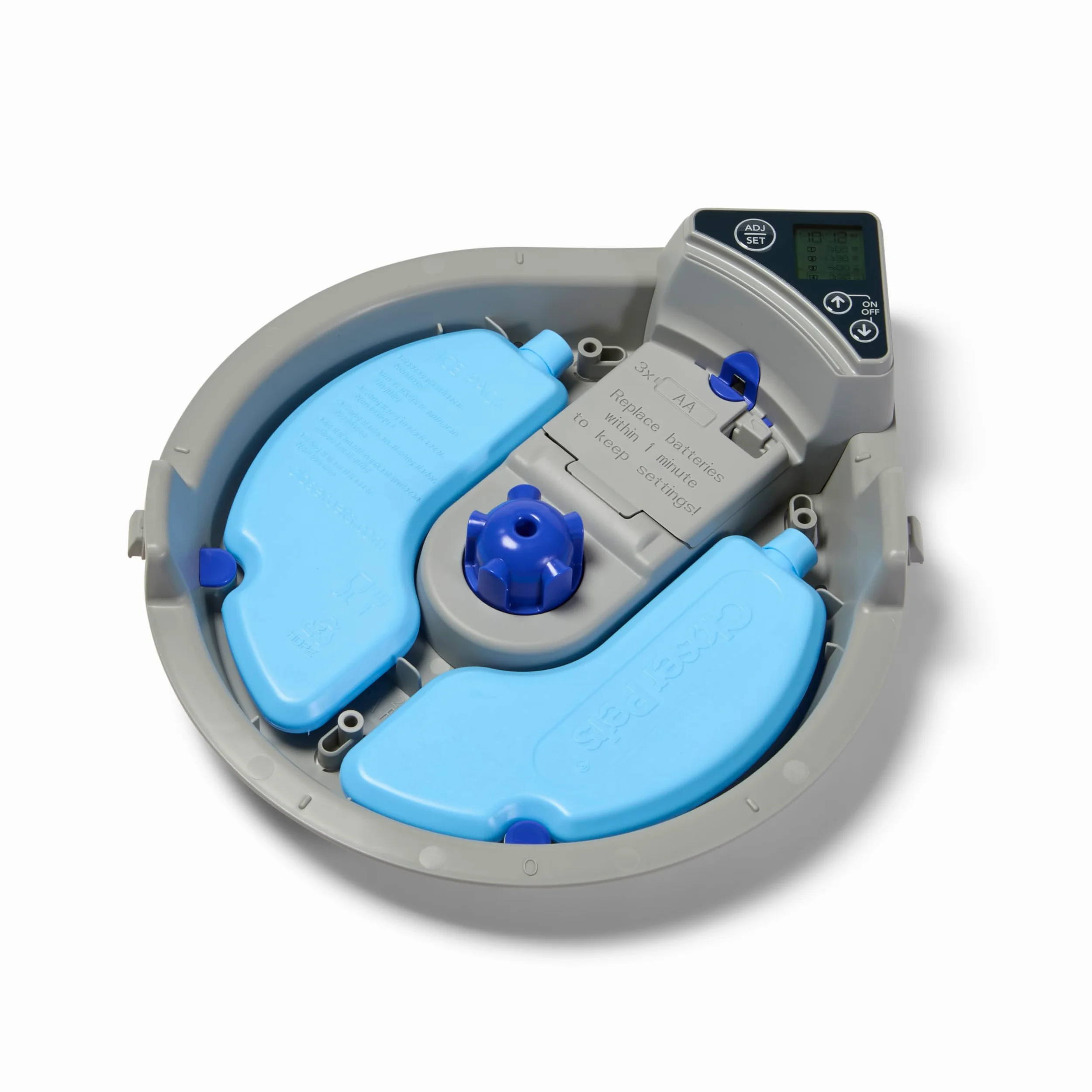 Closer Pets C500 Mangeoire automatique à 5 repas pour animaux de compagnie, avec gamelles en acier inoxydable, minuterie numérique et deux blocs de glace, pour nourriture humide et sèche, bols jusqu'à