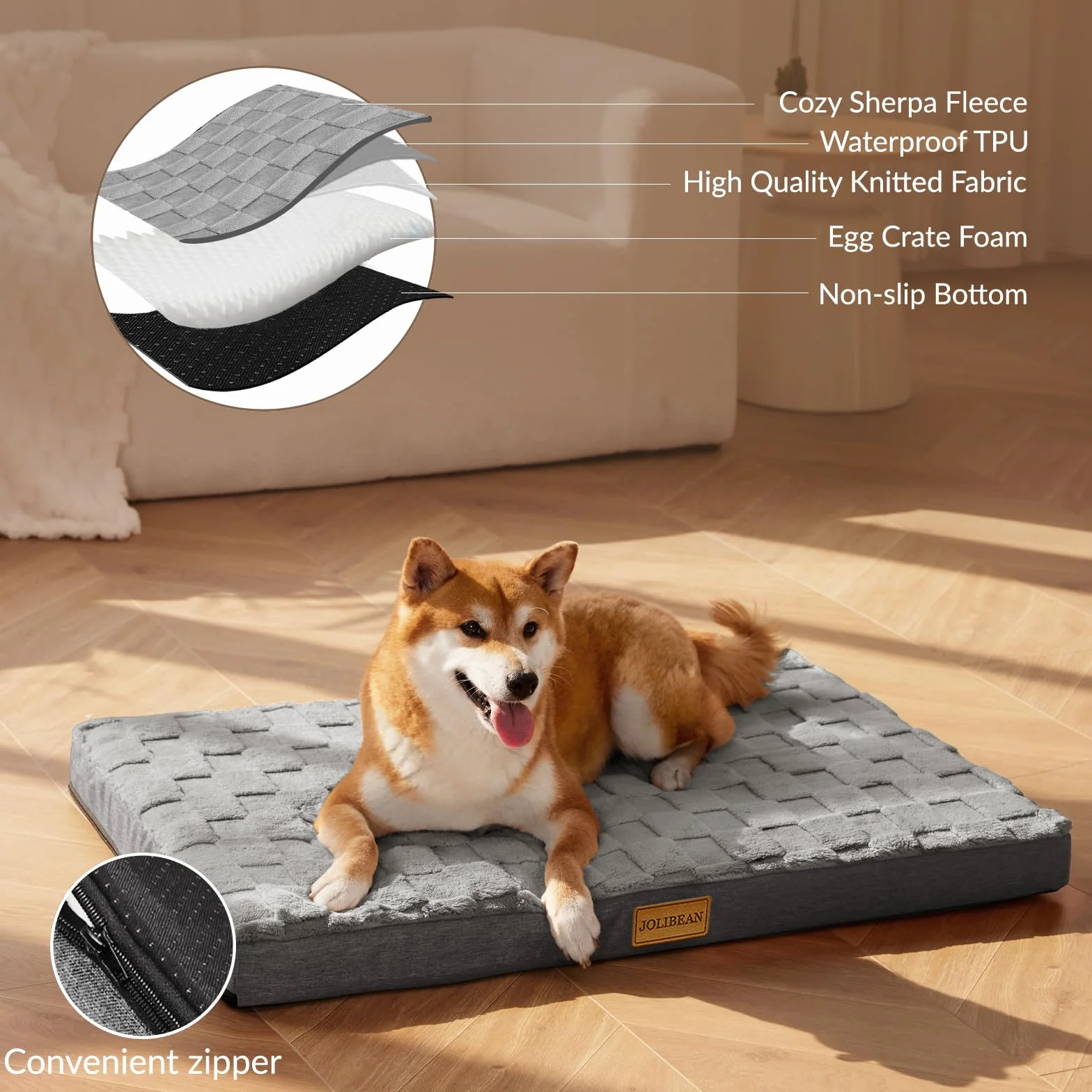 Panier Chien Grande Taille Orthopédique, Lit Matelas pour Chien avec Motif Damier, Lavable en Machine, Coussin Déhoussable, houssable Imperméable, Base antidérapante, 91x61cm, Gris