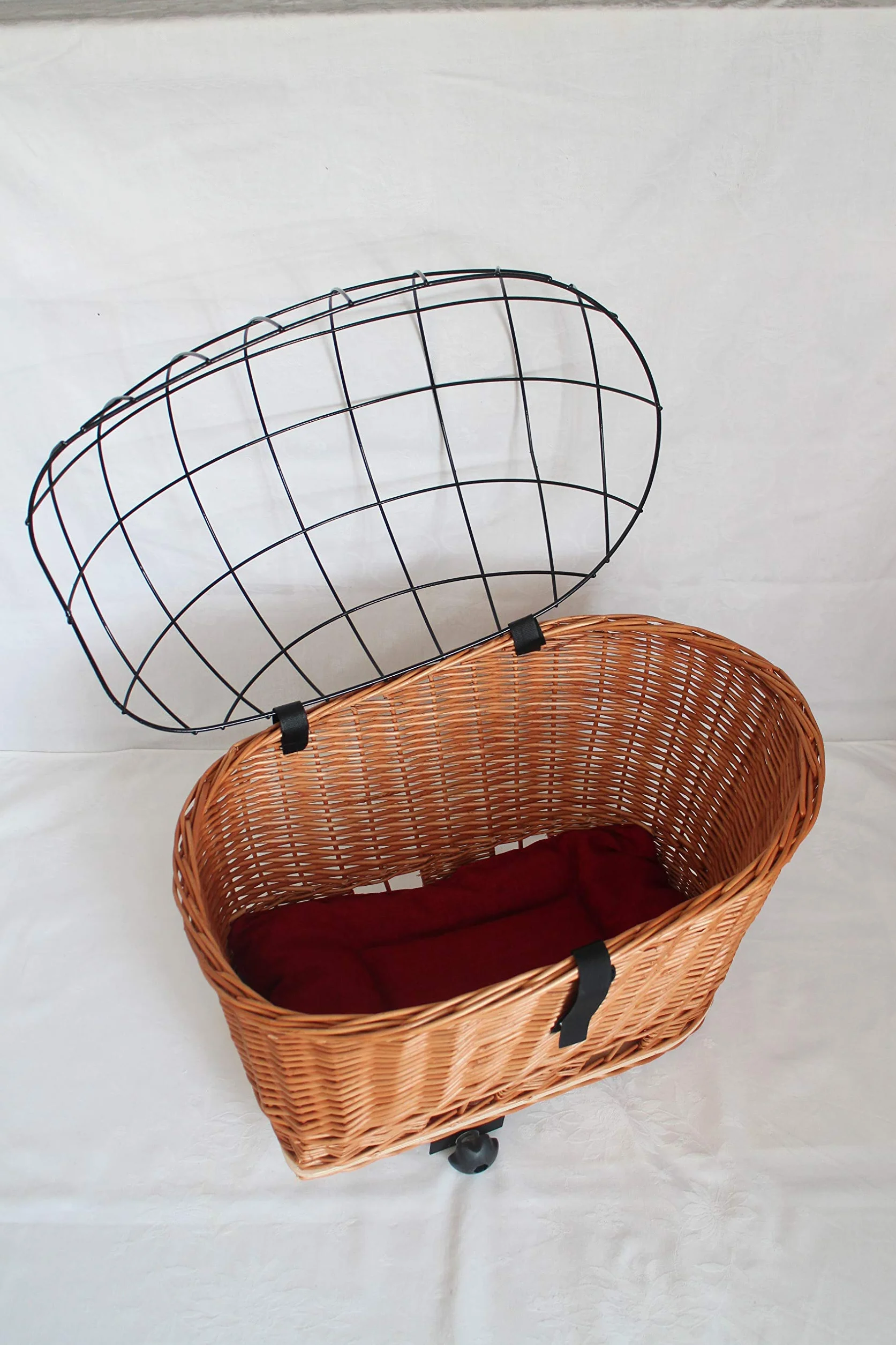 Marcus Panier de vélo pour chien XXL en osier avec grille métal coussin