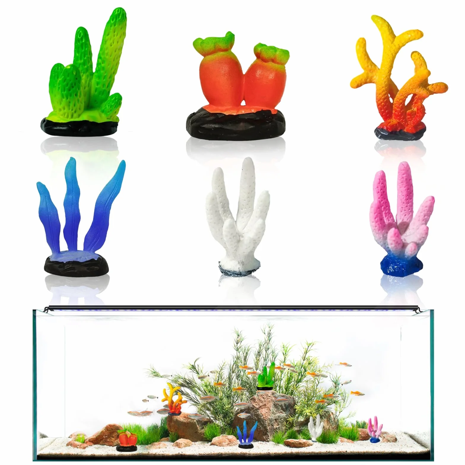 Corail Artificiel pour Aquarium, Ornements PVC Multicolore, Décor Résine Paysage Marin