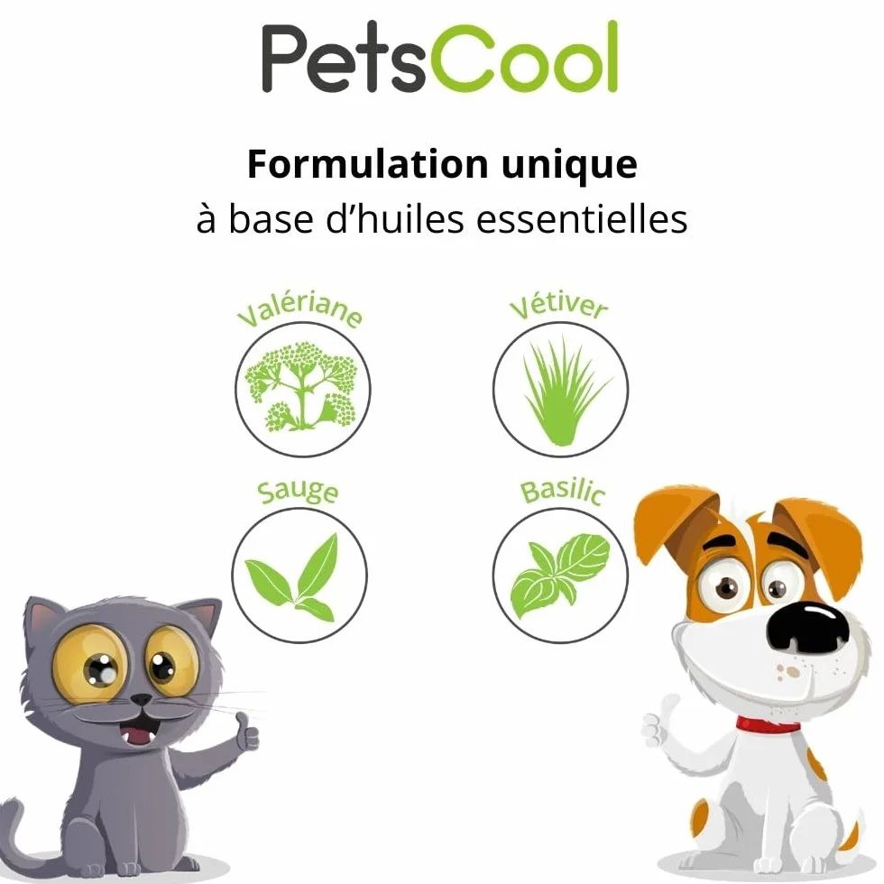 Anidev PetsCool Diffuseur Apaisant 40 ML Anti Stress Chien Chat NAC Huiles Essentielles Valériane Vétiver Sauge Basilic Diffusion Continue 8 Semaines