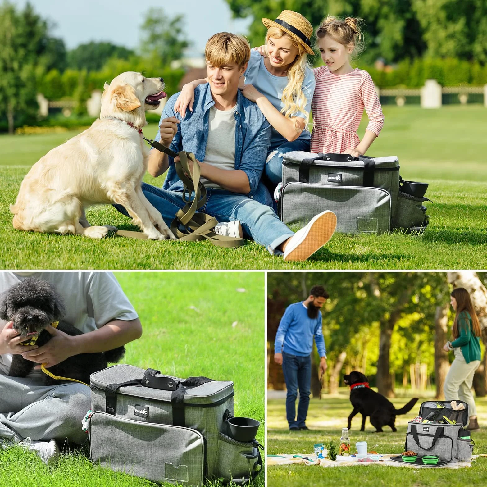 Pecute Sac de Voyage Chien, Accessoires Chiens - 2 Bols & 2 Sacs Repas | Inclus 2 Bols & 2 Sacs Repas • Sac Rangement Multi-Poches • Ideal Voyage & Vacances • Accessoire Chien