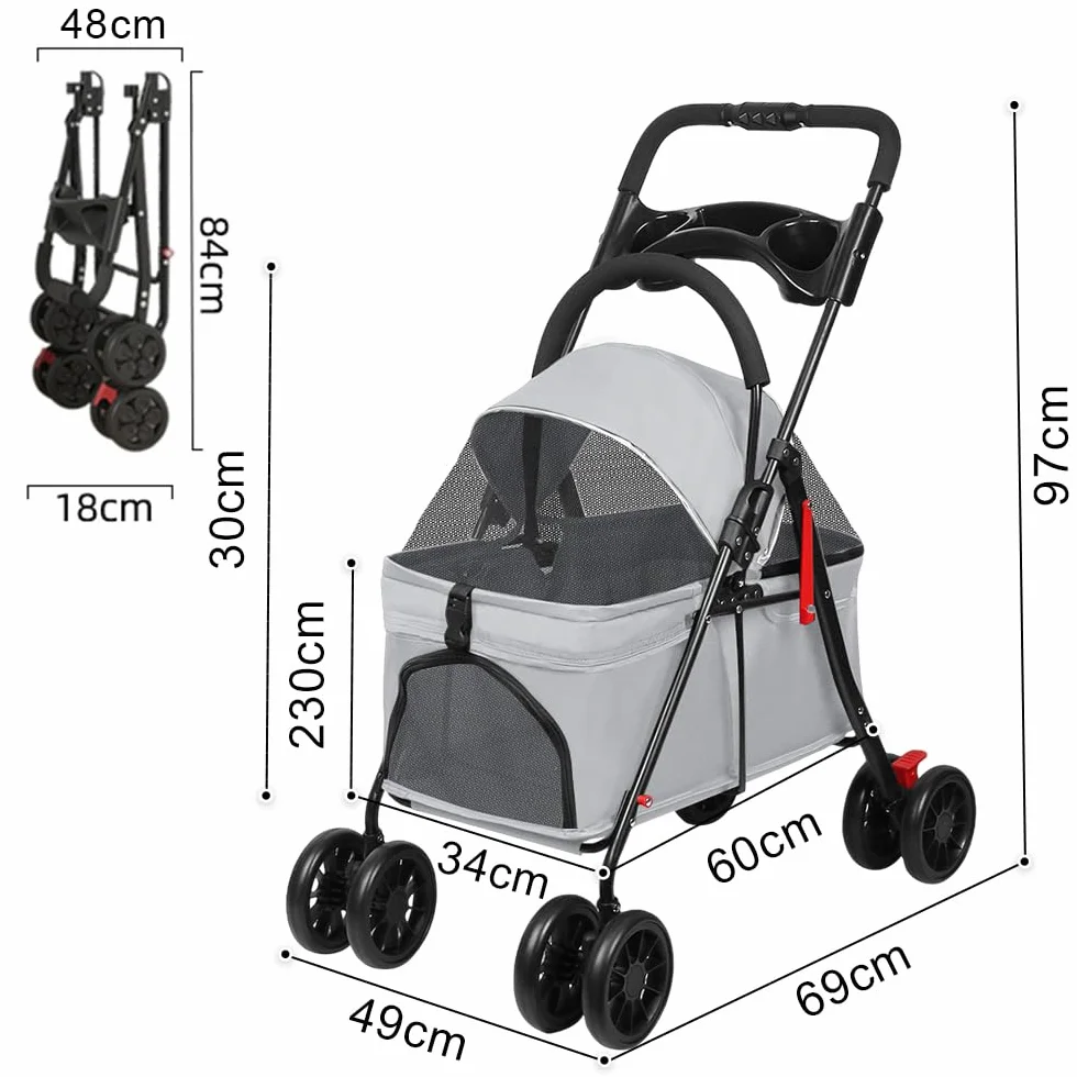 Poussette Chien 3-en-1 Pliable pour Petit Chien Chat jusqu'à 25 kg Roues 360° Résistant à l'Usure