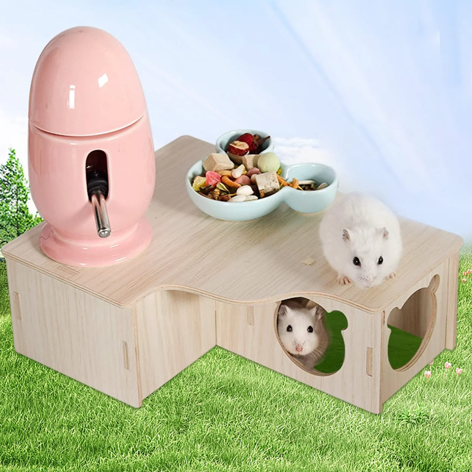 Maison en Bois pour Hamster, Hamster Maison d'angle en Bois, Maison Hamster, Maison Cochon d'Inde, pour Petits Animaux de Compagnie, Hamster Nain, Degus, Souris à Barbelés (22.5 * 17.8 * 8cm)