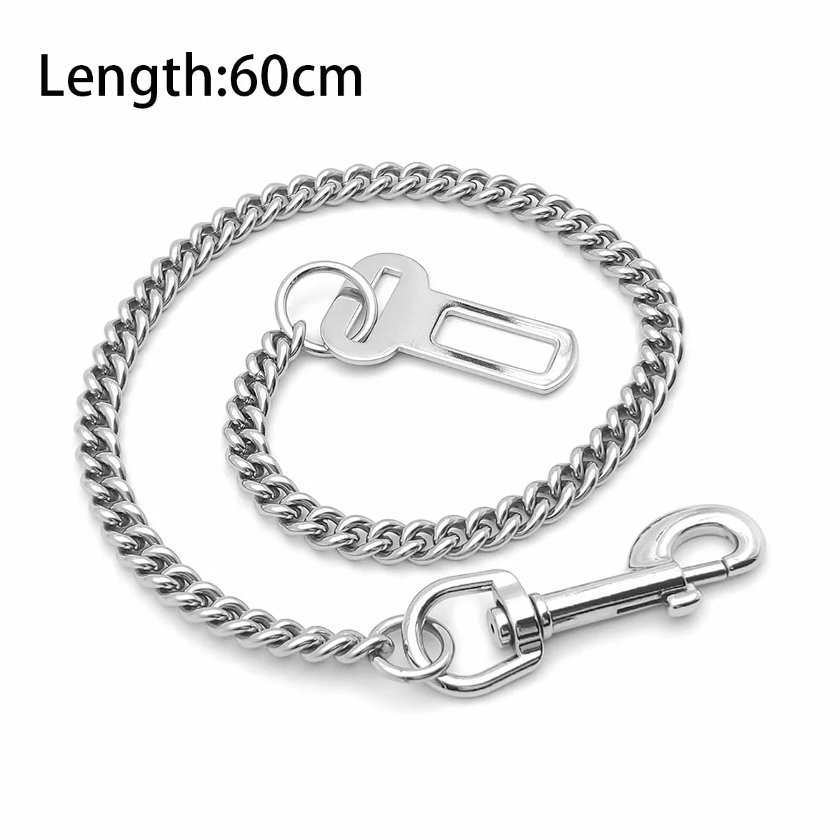 Ceinture de sécurité en chaîne en acier inoxydable 304, convient aux chats, chiens et autres animaux de compagnie, 60 cm, fabriquée en acier inoxydable 304