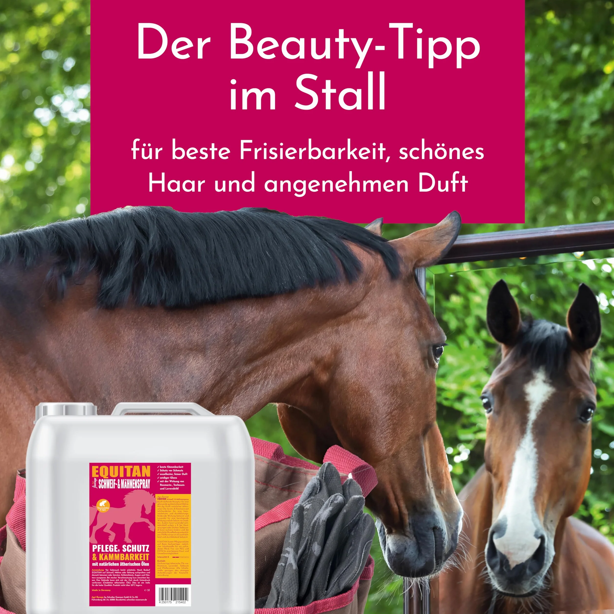 EQUITAN Spray pour queue et crinière chevaux 3 l entretien démêlage huiles essentielles sans PEG EDTA végétalien