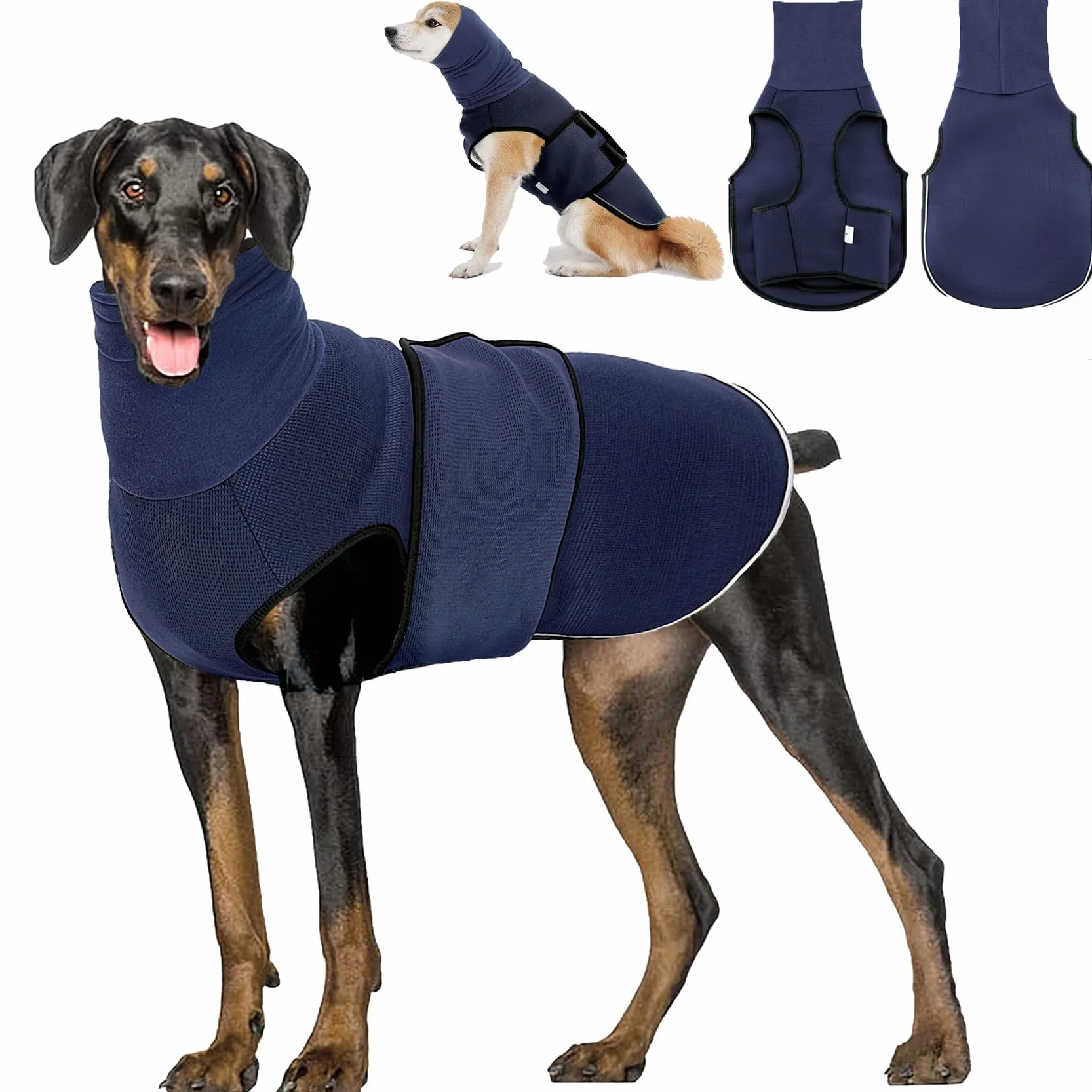 Dotoner Gilet Relaxant 2 en 1 pour Chiens, Manteau Anti-anxiété avec Snood et Bandes Réfléchissantes