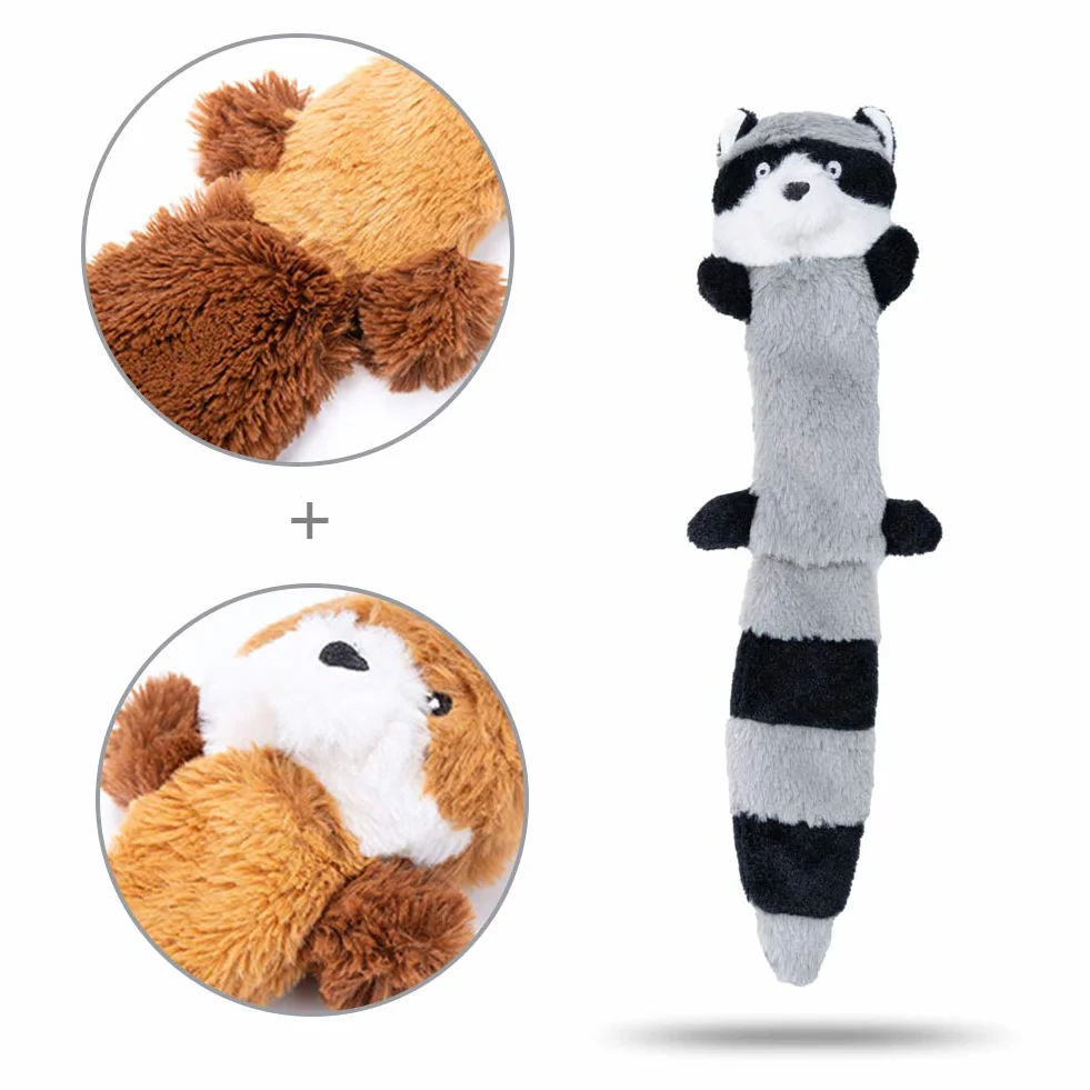 JOYELF Jouet en peluche pour chien qui couine, renard et raton laveur avec papier froissé