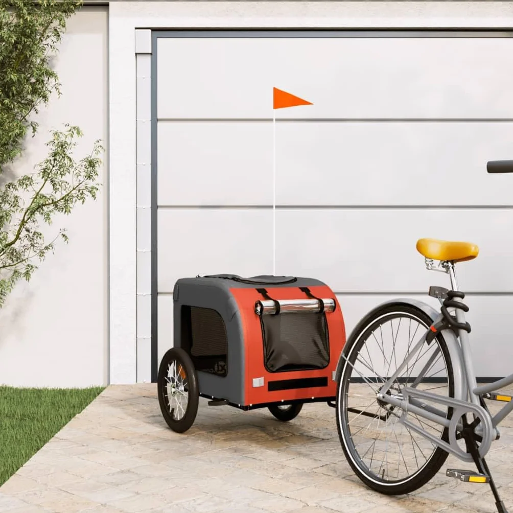 Remorque de Vélo pour Chien, Chariot Transport pour Animaux de Compagnie Orange et Gris 125x64x66 cm