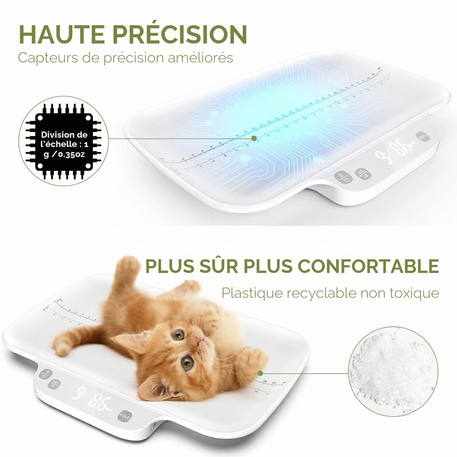 Balance pour chiots et petits animaux, précision 1 g, poids max. 15 kg