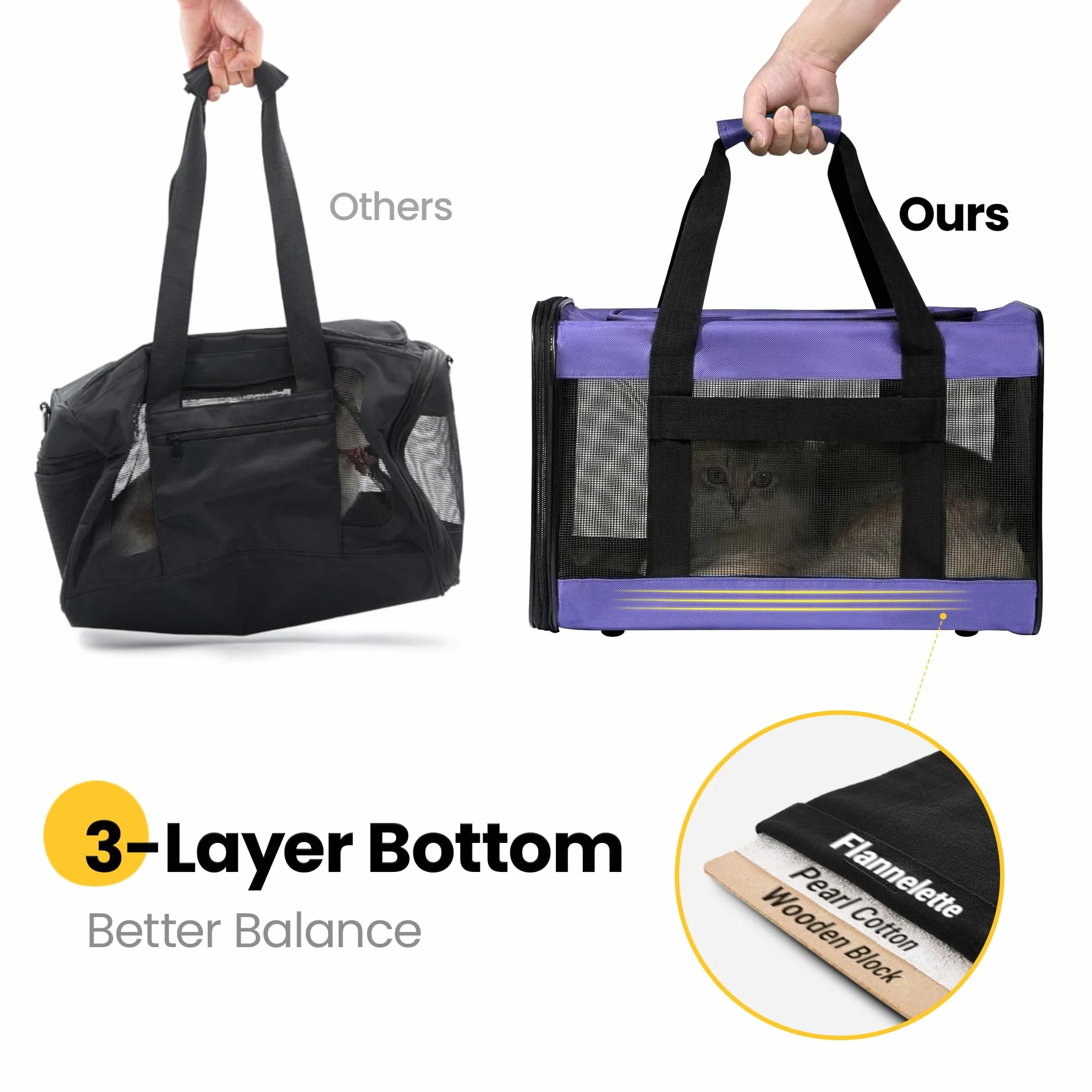 Sac de Transport Chat Chien Pliable Violet M avec Tapis en Laine pour Voyage