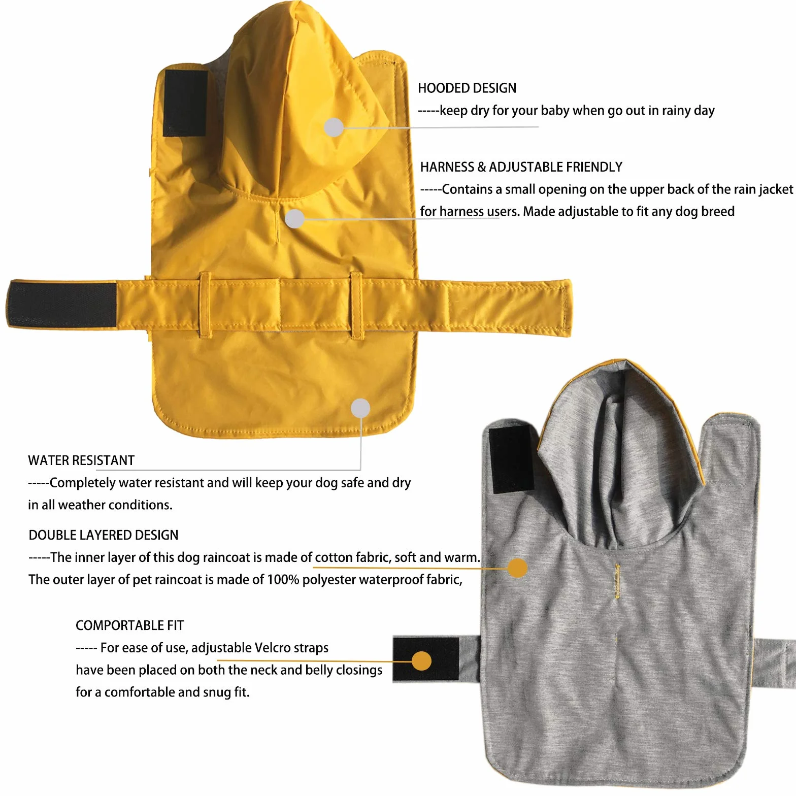 LeerKing Manteaux Imperméable pour Chien avec Capuche Veste de Pluie 10 Tailles pour Toutes Les Races Petites Moyennes et Grandes, Jaune XXS