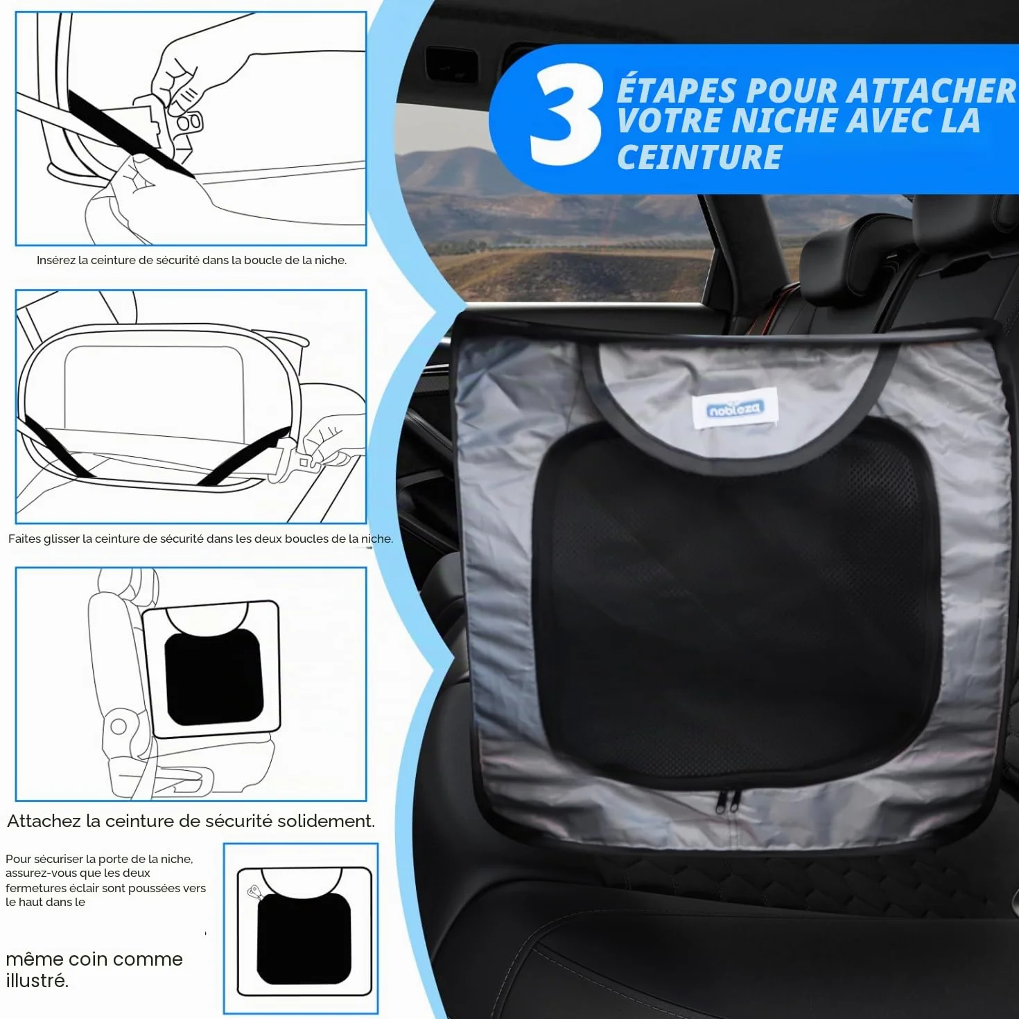 Nobleza Cage Portative pour Chien Chat Voiture, Parc Pliable Chien, Clôture Animaux Tissu Oxford Imperméable, 93x54x54 cm